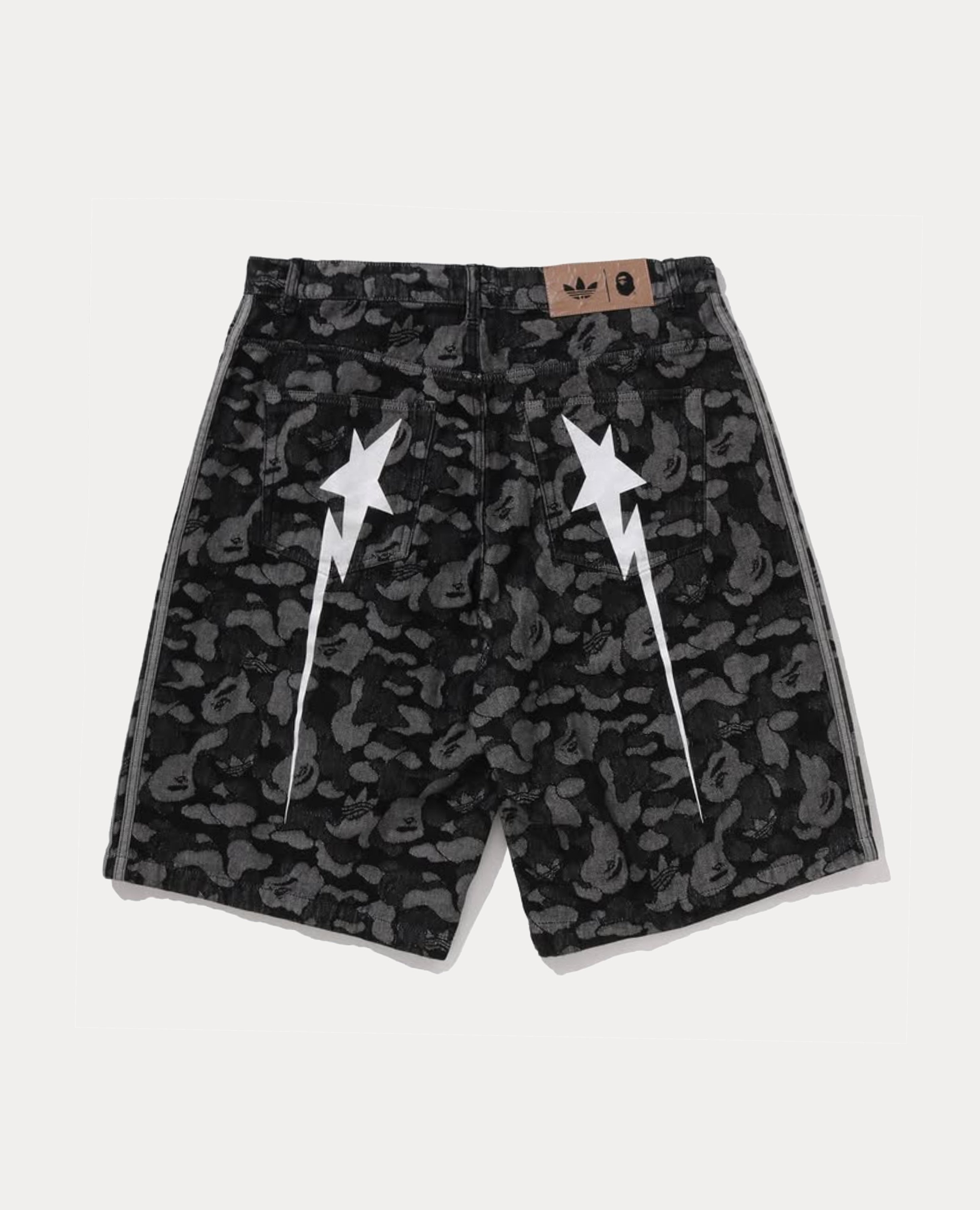A Bathing Ape X Adidas Camo Jacquard Shark Denim Jorts
