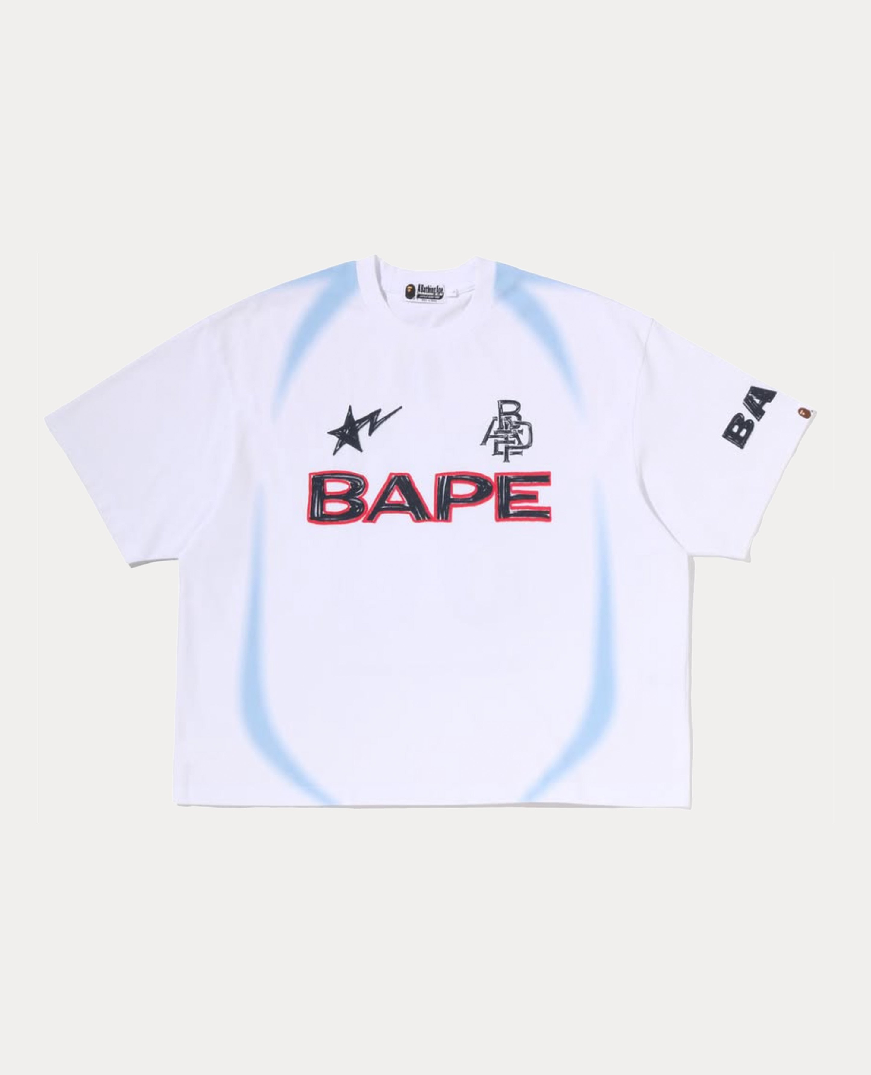 A Bathing Ape Heavy Wash Hand Draw Football Multi Logo Relaxed Fit Tee