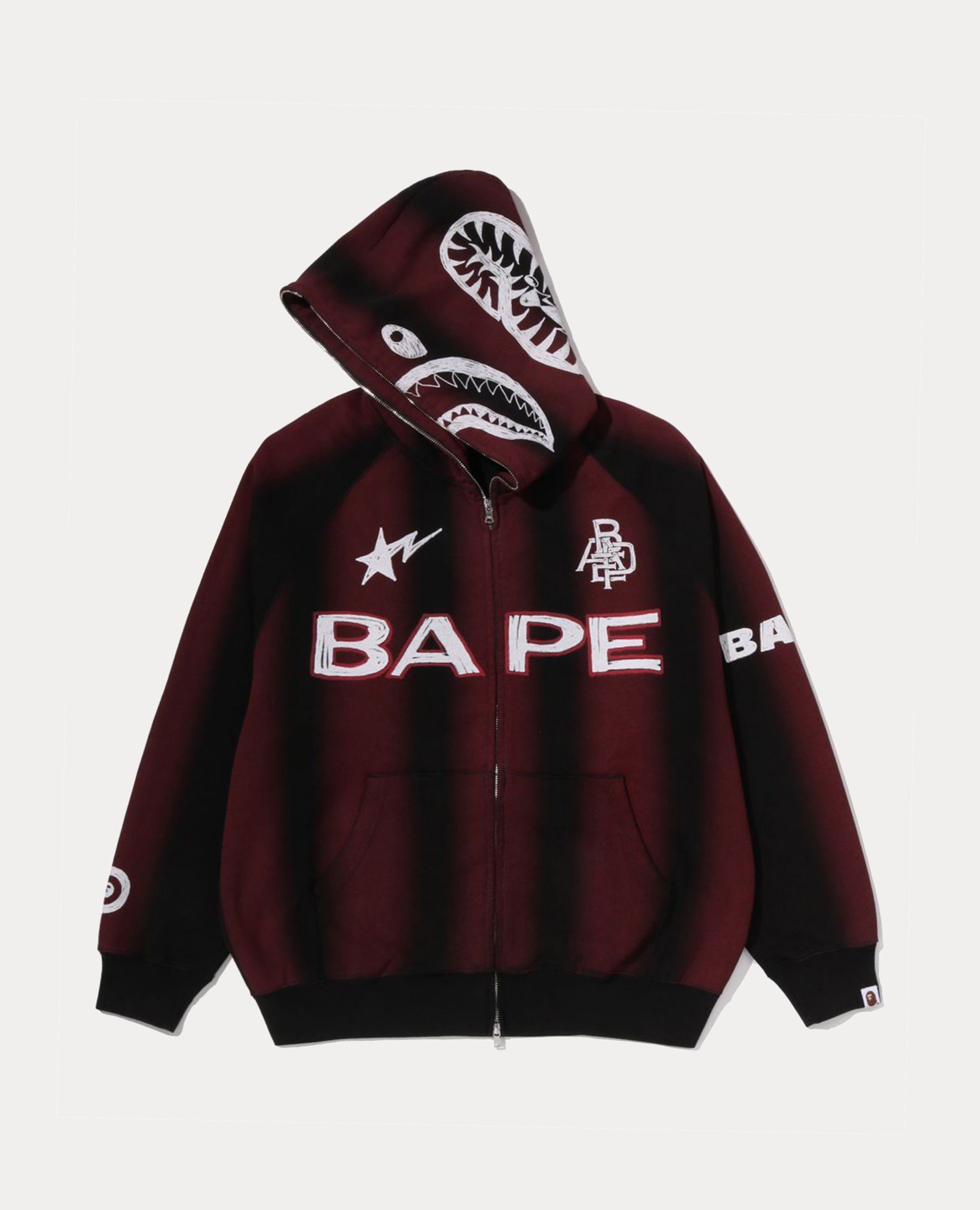 A Bathing Ape Hand Draw Football Shark Relaxed Fit Full Zip Hoodie