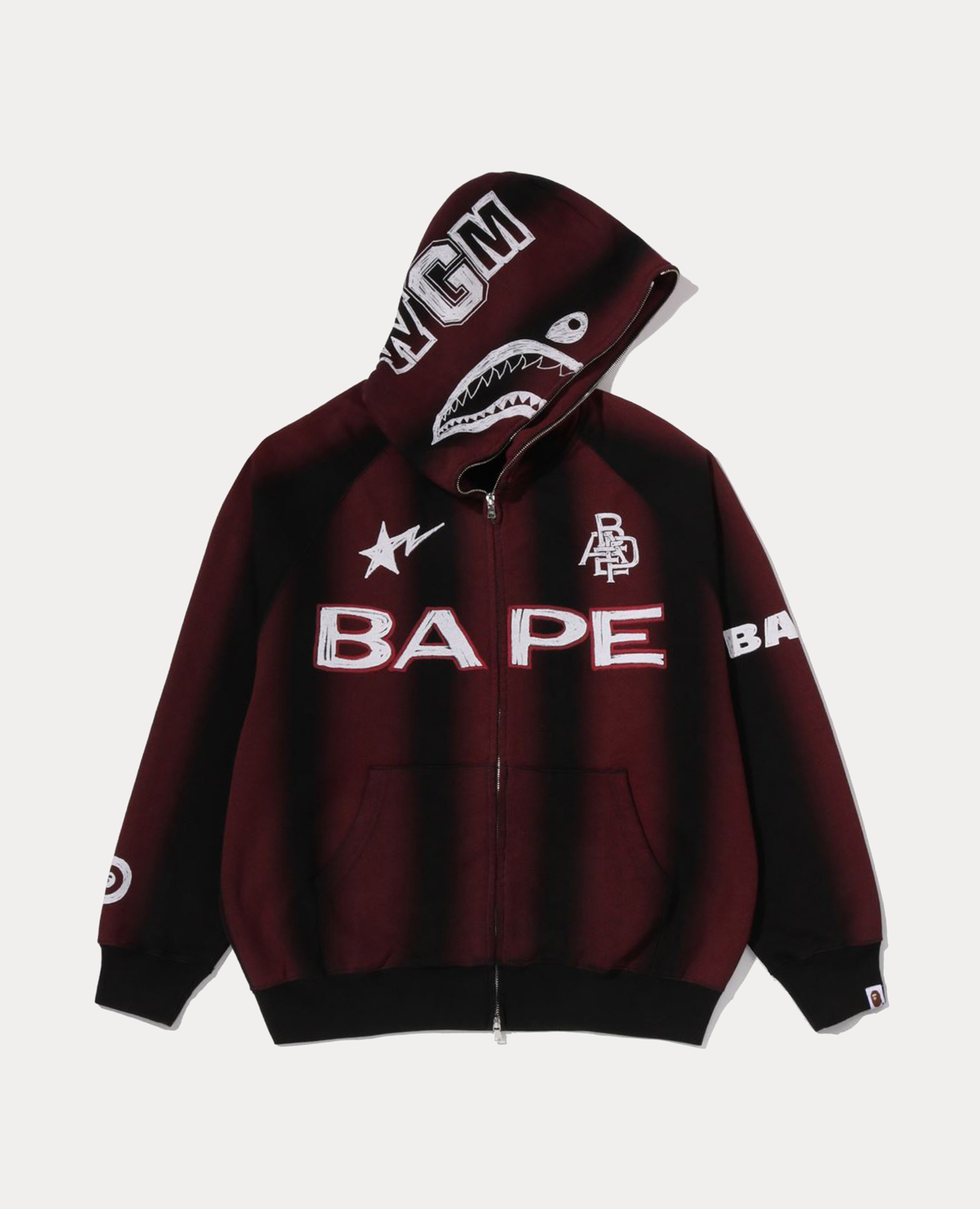 A Bathing Ape Hand Draw Football Shark Relaxed Fit Full Zip Hoodie