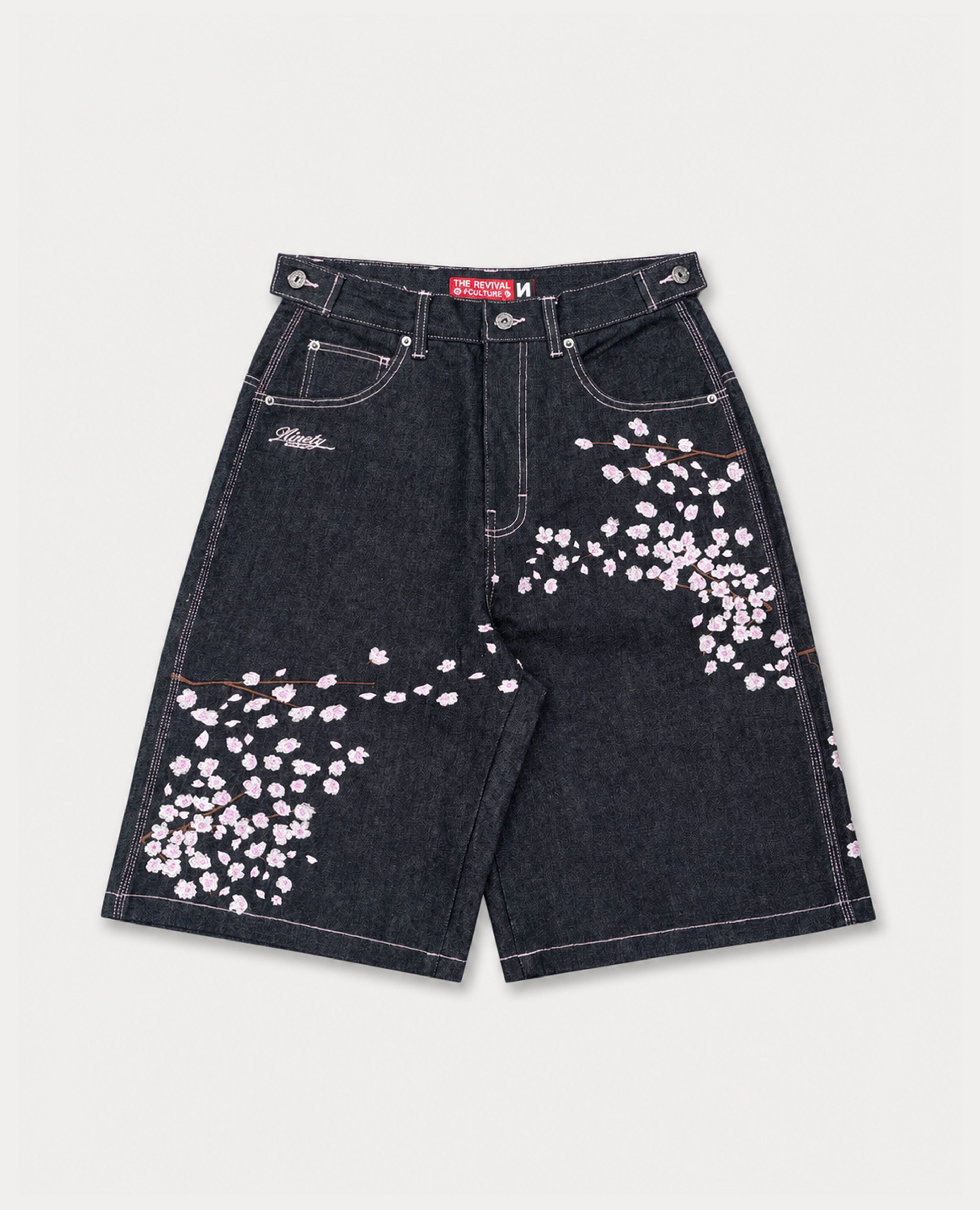 9090 Sakura Embroidered Slub Buggy Jorts