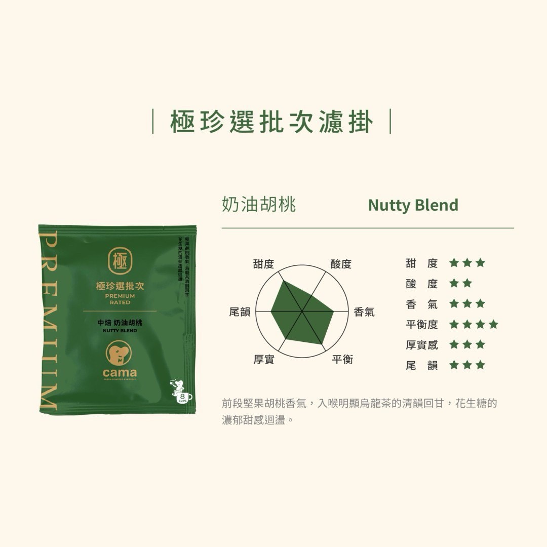 買5盒送5盒【cama café｜極珍選批次奶油胡桃濾掛咖啡】