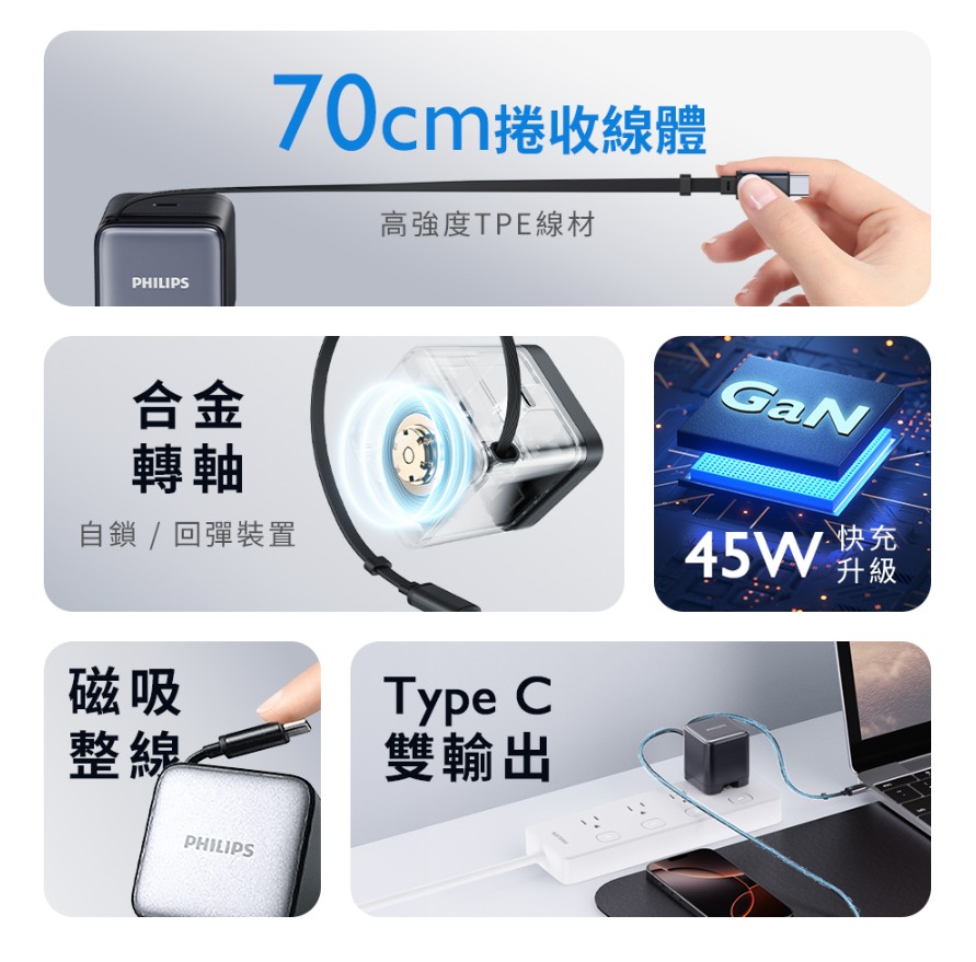 PHILIPS 黑金剛 45W 伸縮線電源供應器 DLP6346C 