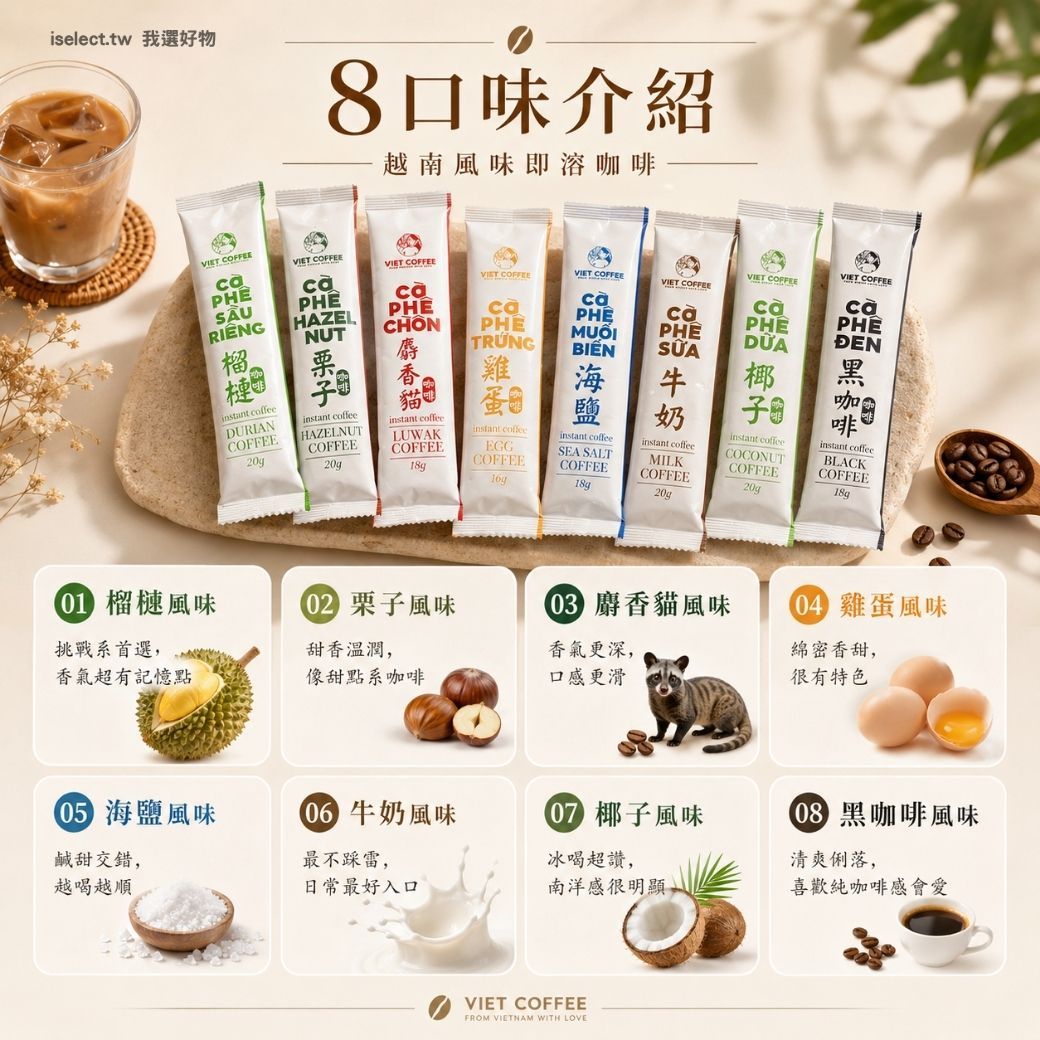 【羅布斯塔】 越南風味即溶咖啡｜8口味16包試飲免運組