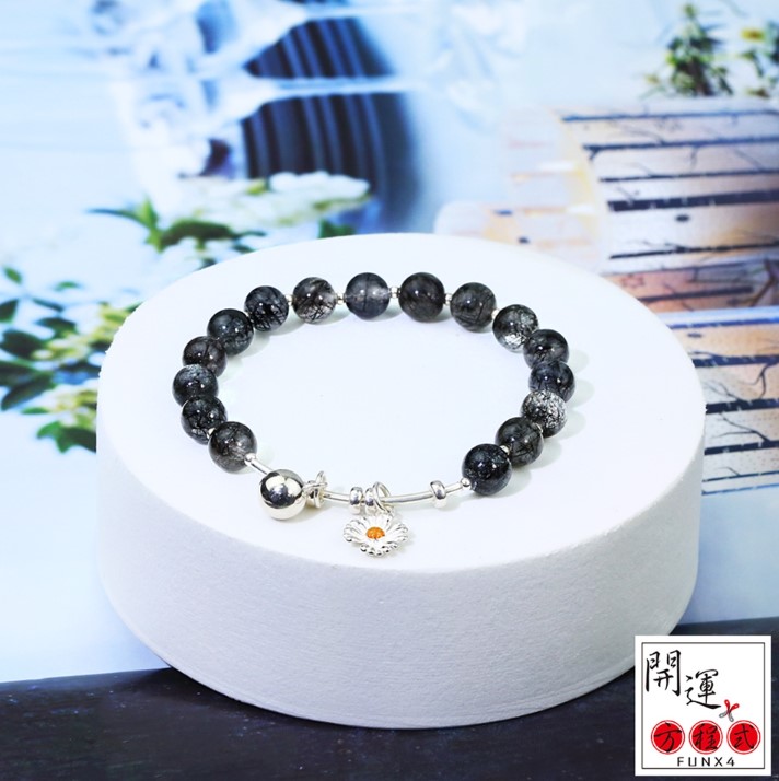 【金蛇年開運小物】黑髮晶925銀幸運花 （開運、福消業障、避邪化煞、吸改病氣）