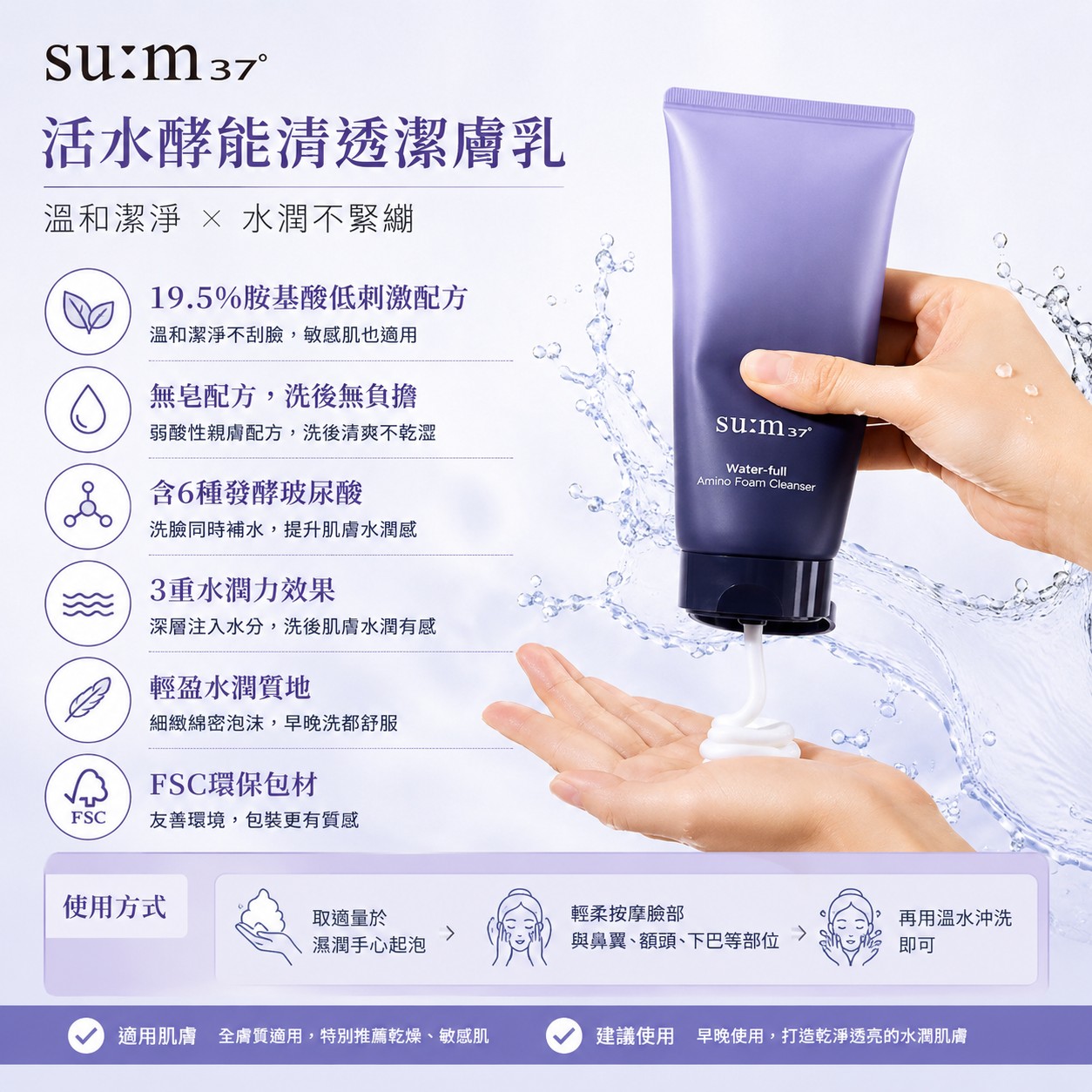 買1送2｜ su:m37 活水酵能清透潔膚乳 100ml 3入免運組