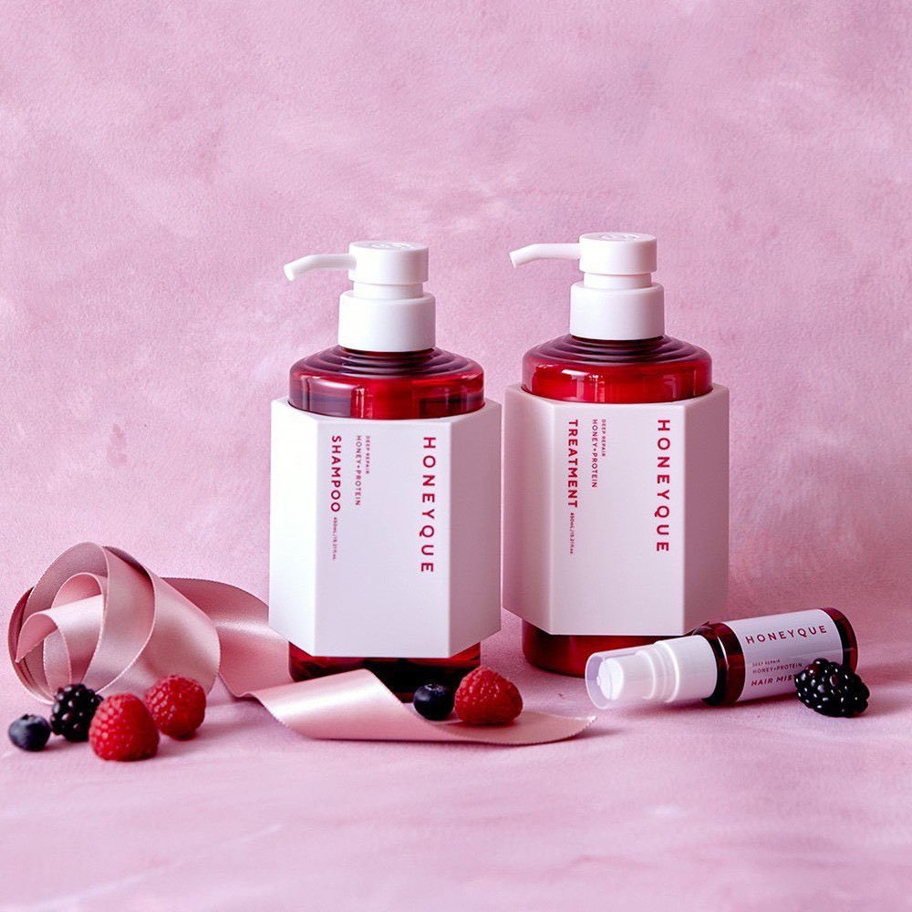 HONEYQUE 蜂蜜水潤豐盈深層修護限定保養3入組｜粉紅莓果香