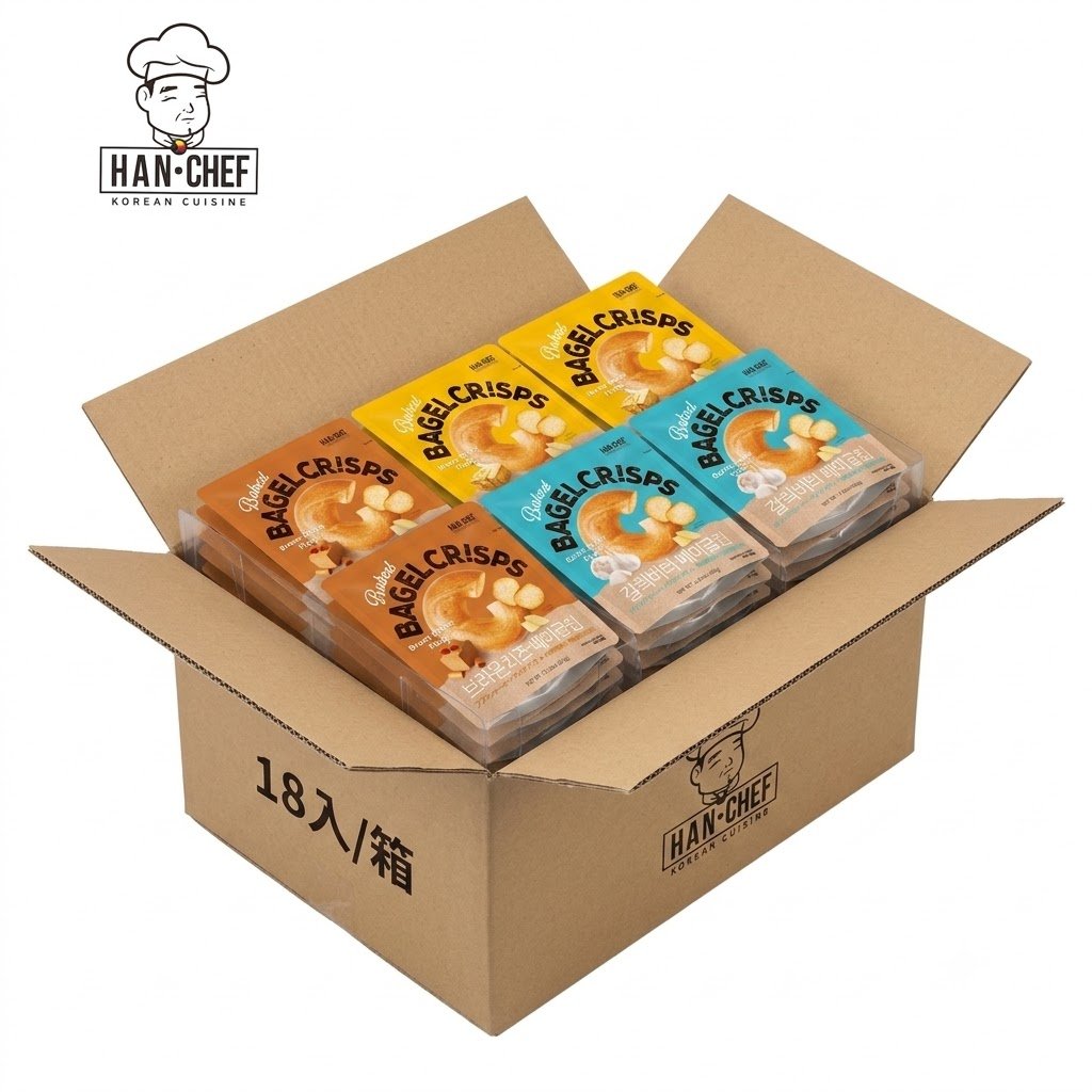 【HAN CHEF 韓廚】烘烤貝果片 (大蒜奶油/焦糖起司/蜂蜜奶油) 60g 18入/箱
