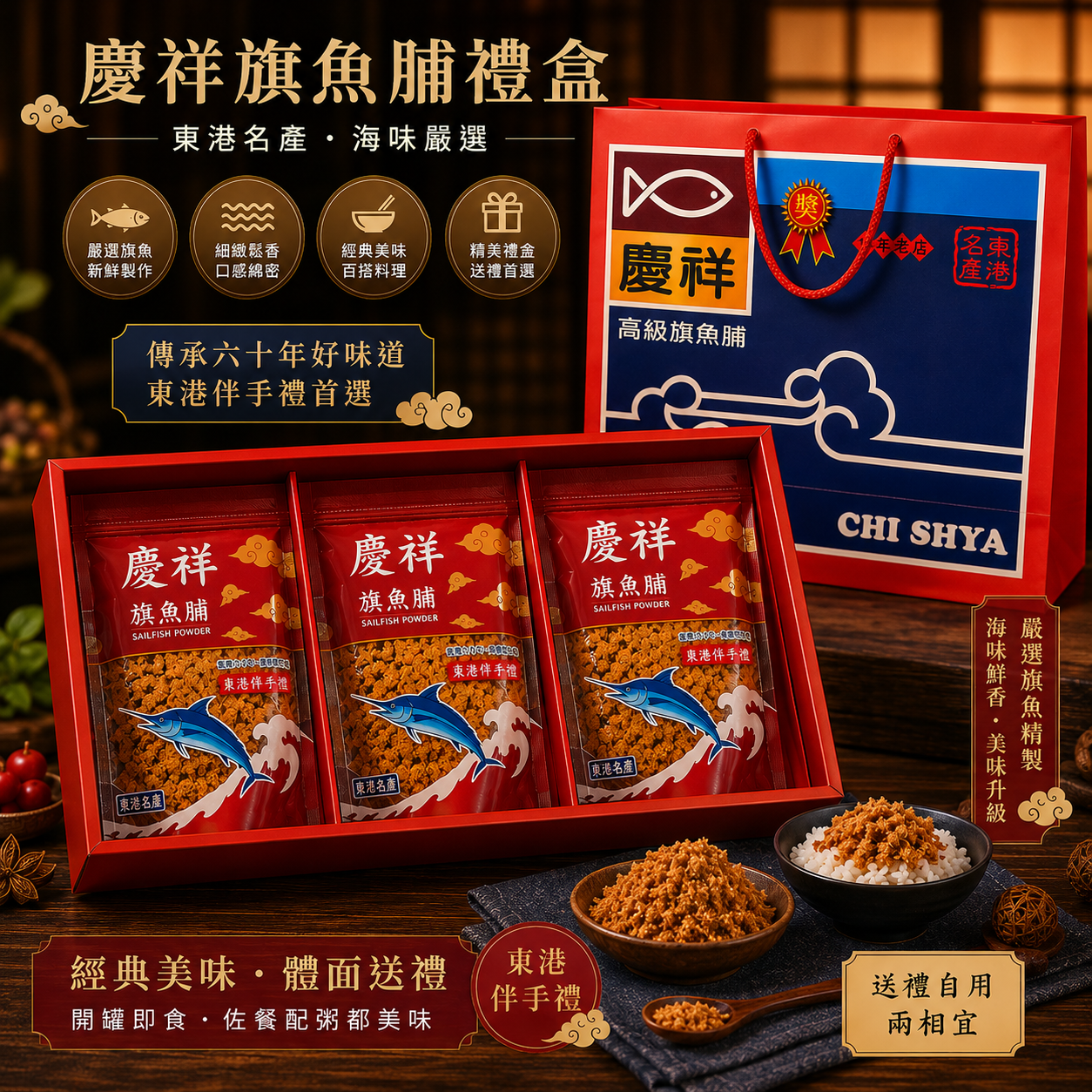 原味旗魚脯250g-三包裝(禮盒裝)