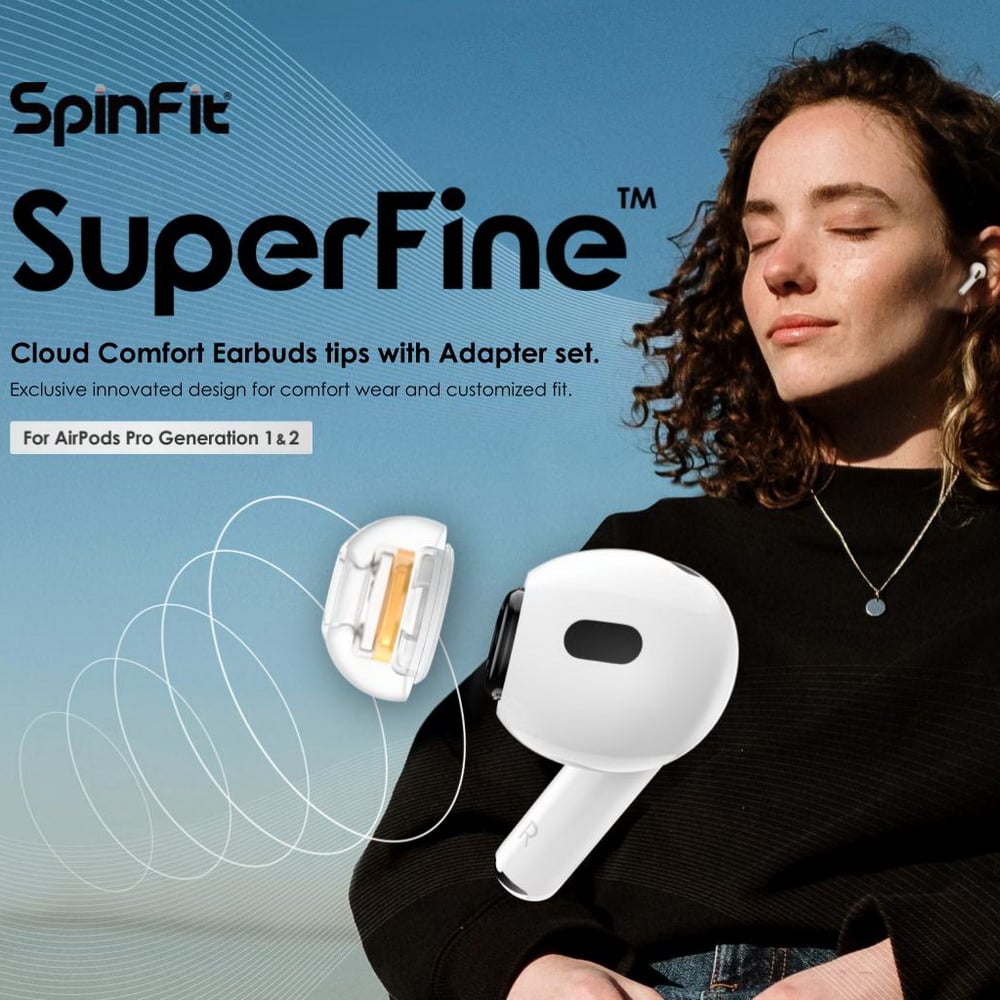 SpinFit SuperFine 矽膠耳塞 AirPods Pro 1&2 專用 會動的耳塞 專利技術 一盒1對 | 公司貨