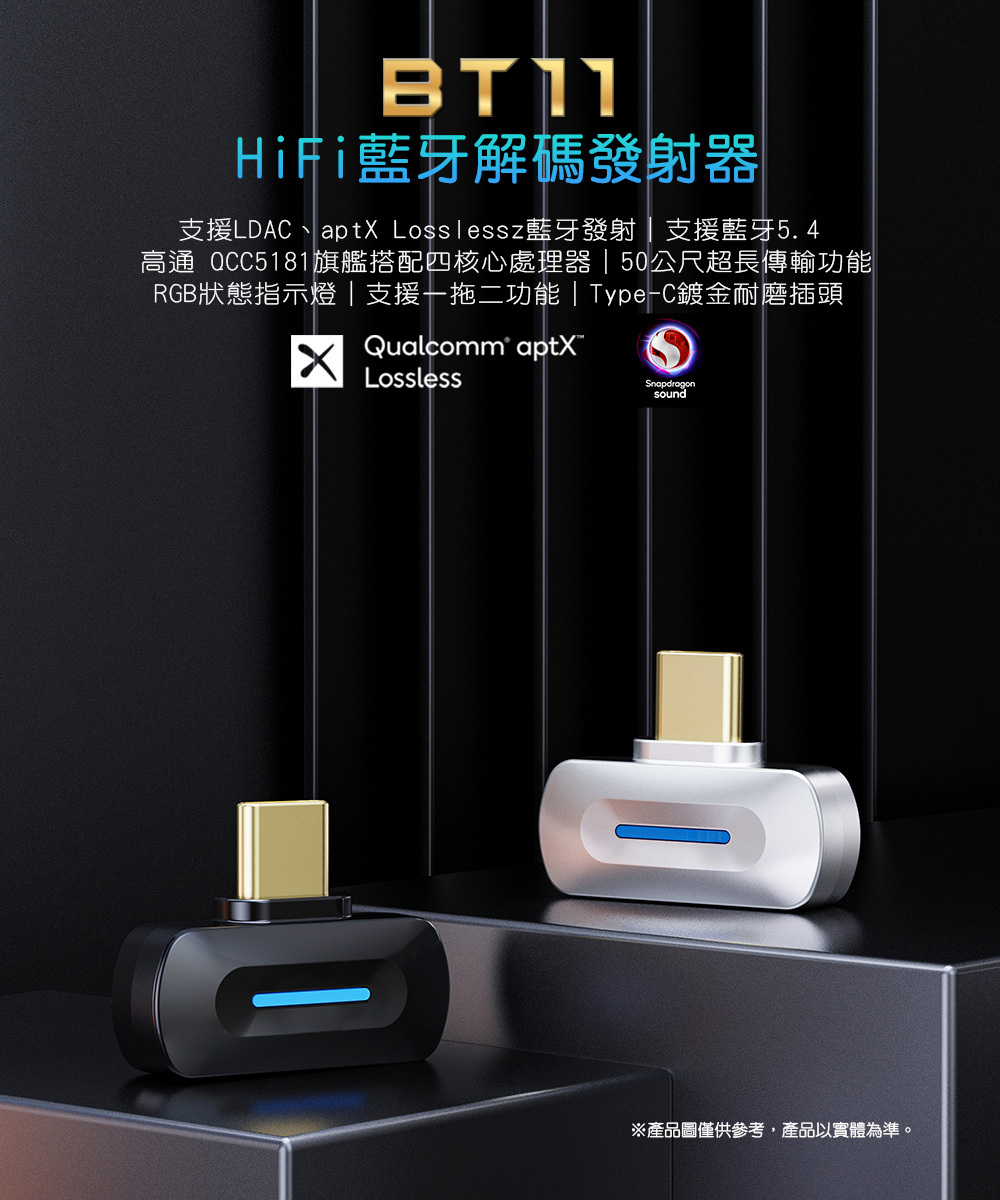 FIIO BT11 HiFi藍牙解碼發射器 LDAC aptX Lossless 藍牙5.4 一對二