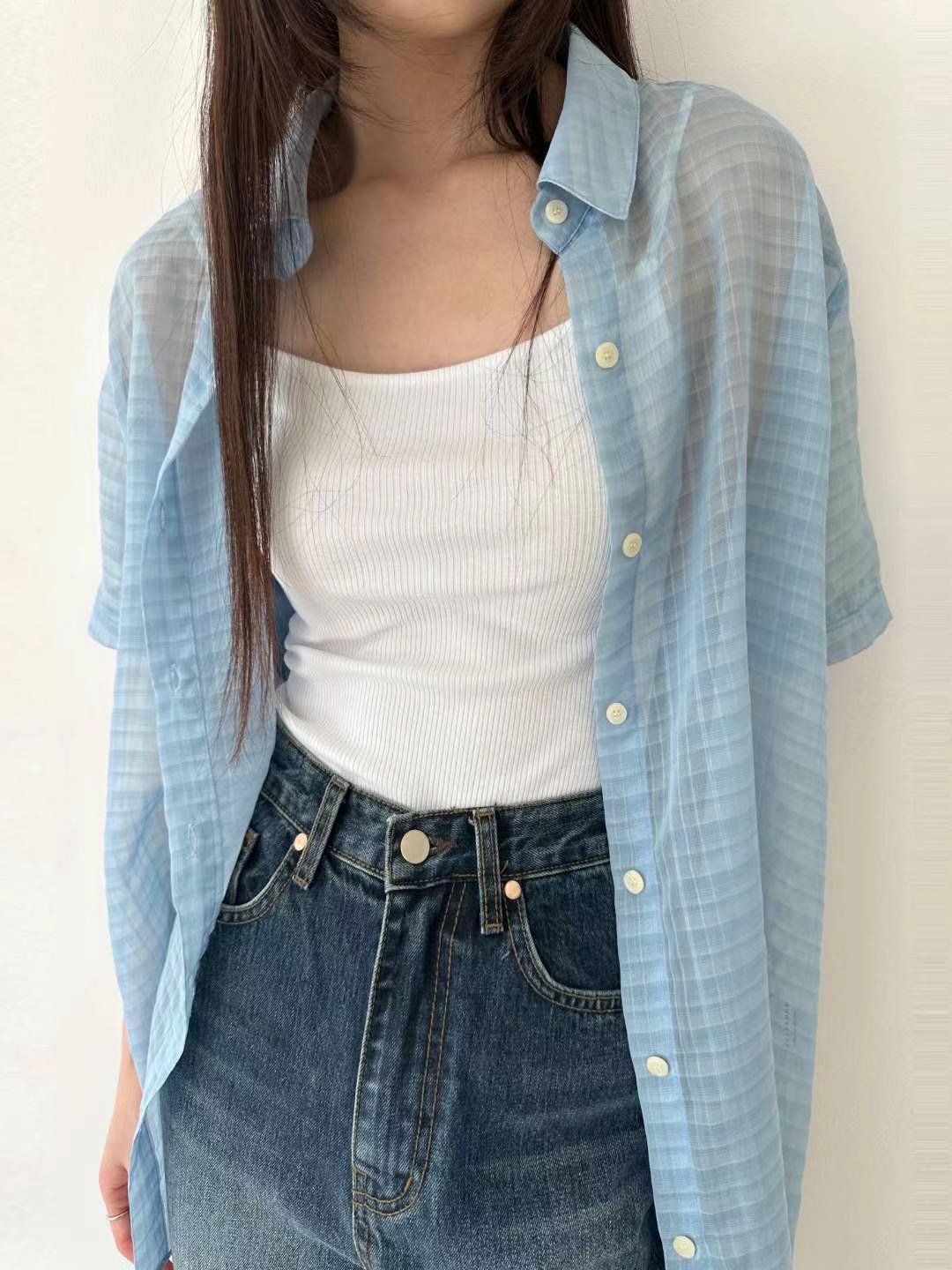 人人百搭透膚格紋襯衫