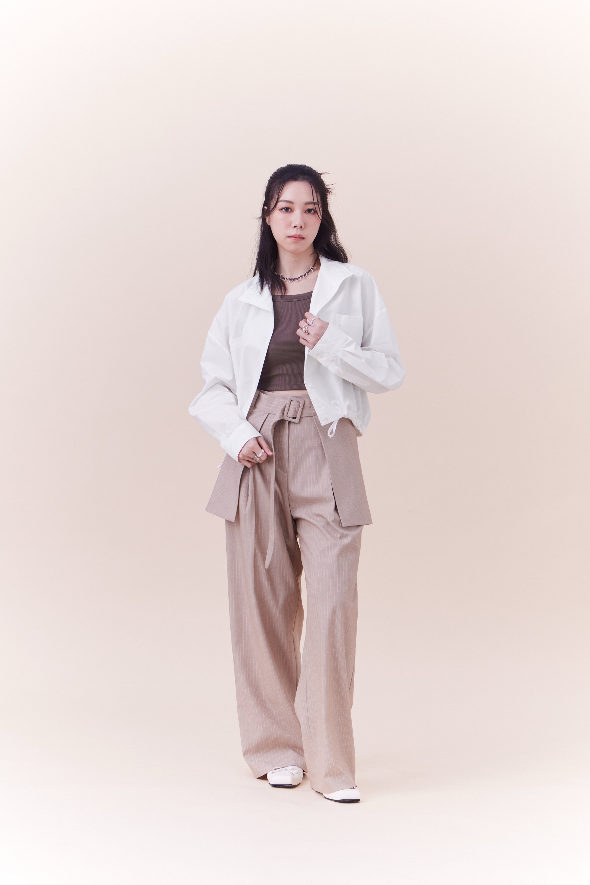 兩件式條紋西裝長褲裙