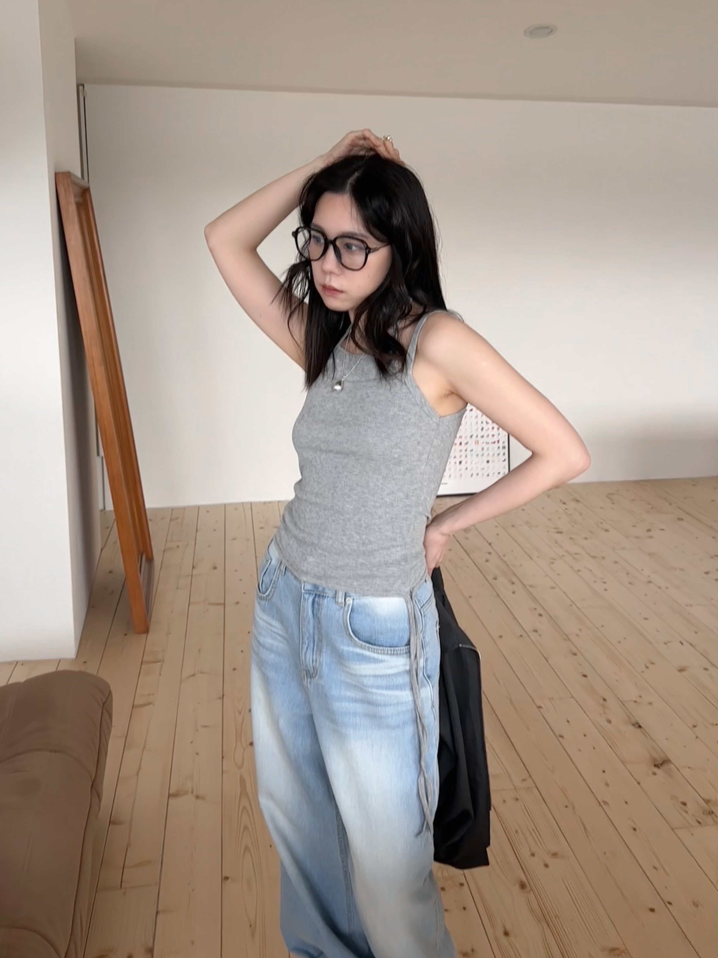 隨性綁帶假兩件背心