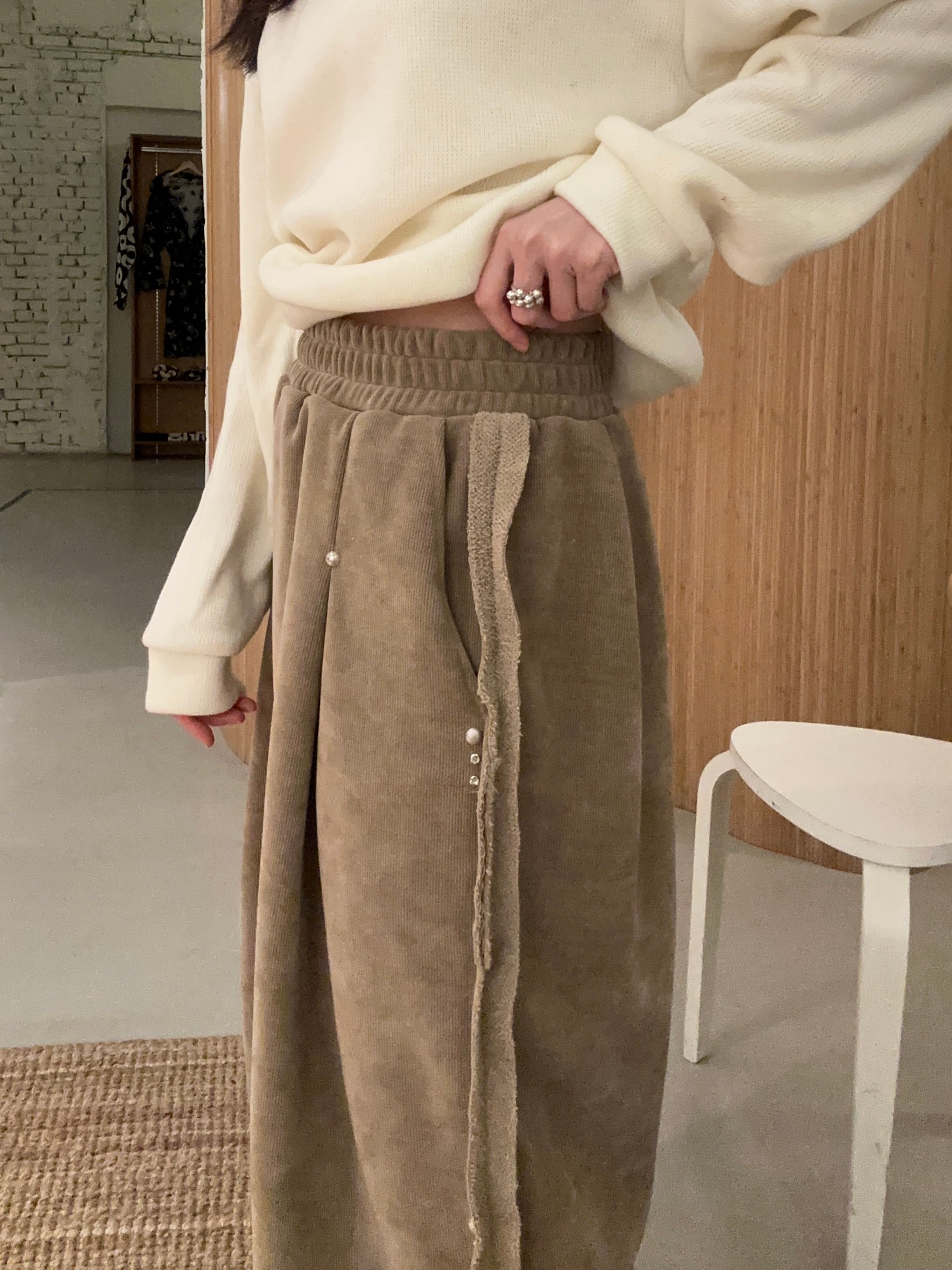 柔軟燈芯絨內刷絨寬褲（自留）