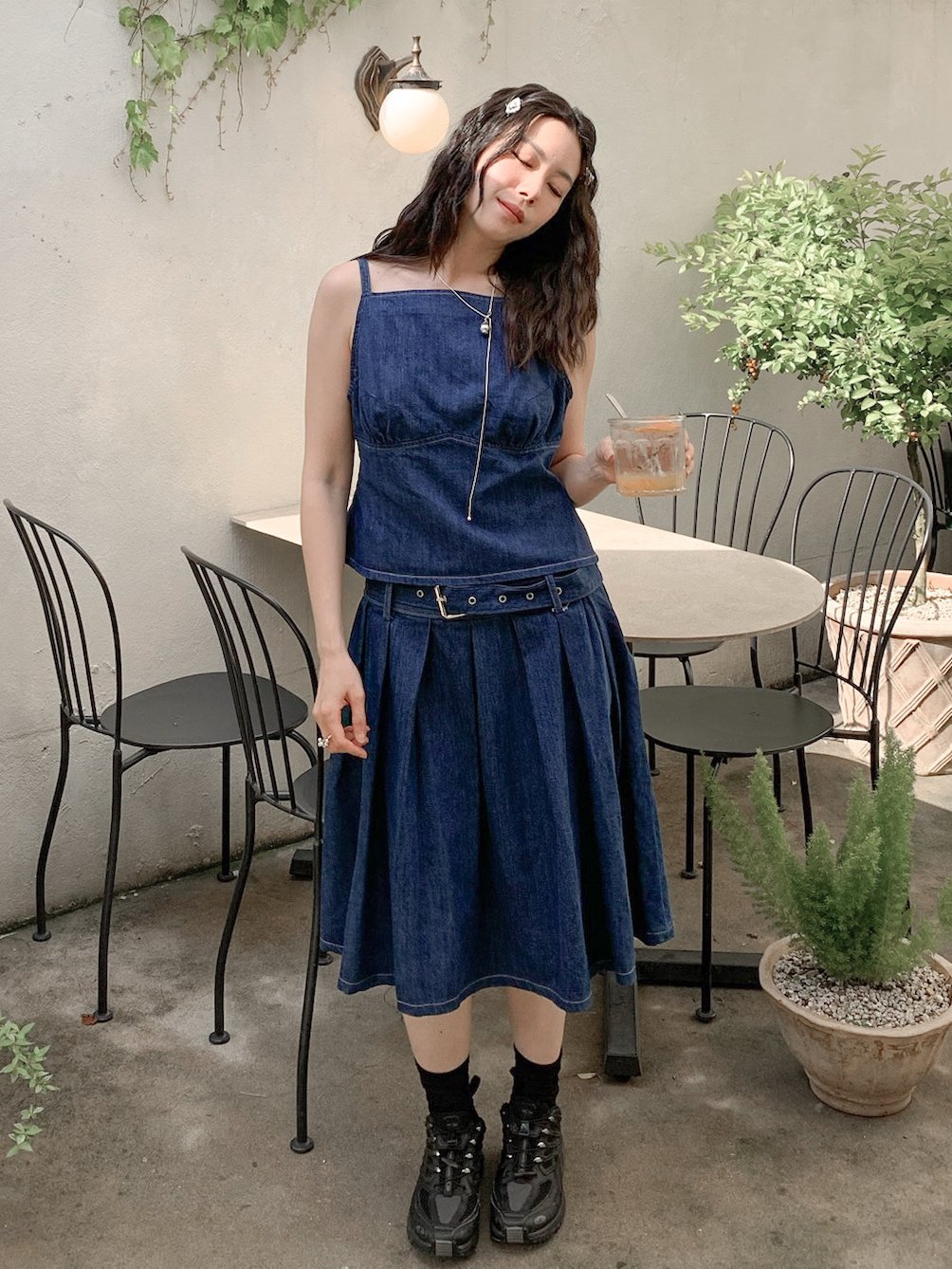 美背細肩牛仔背心（成套）