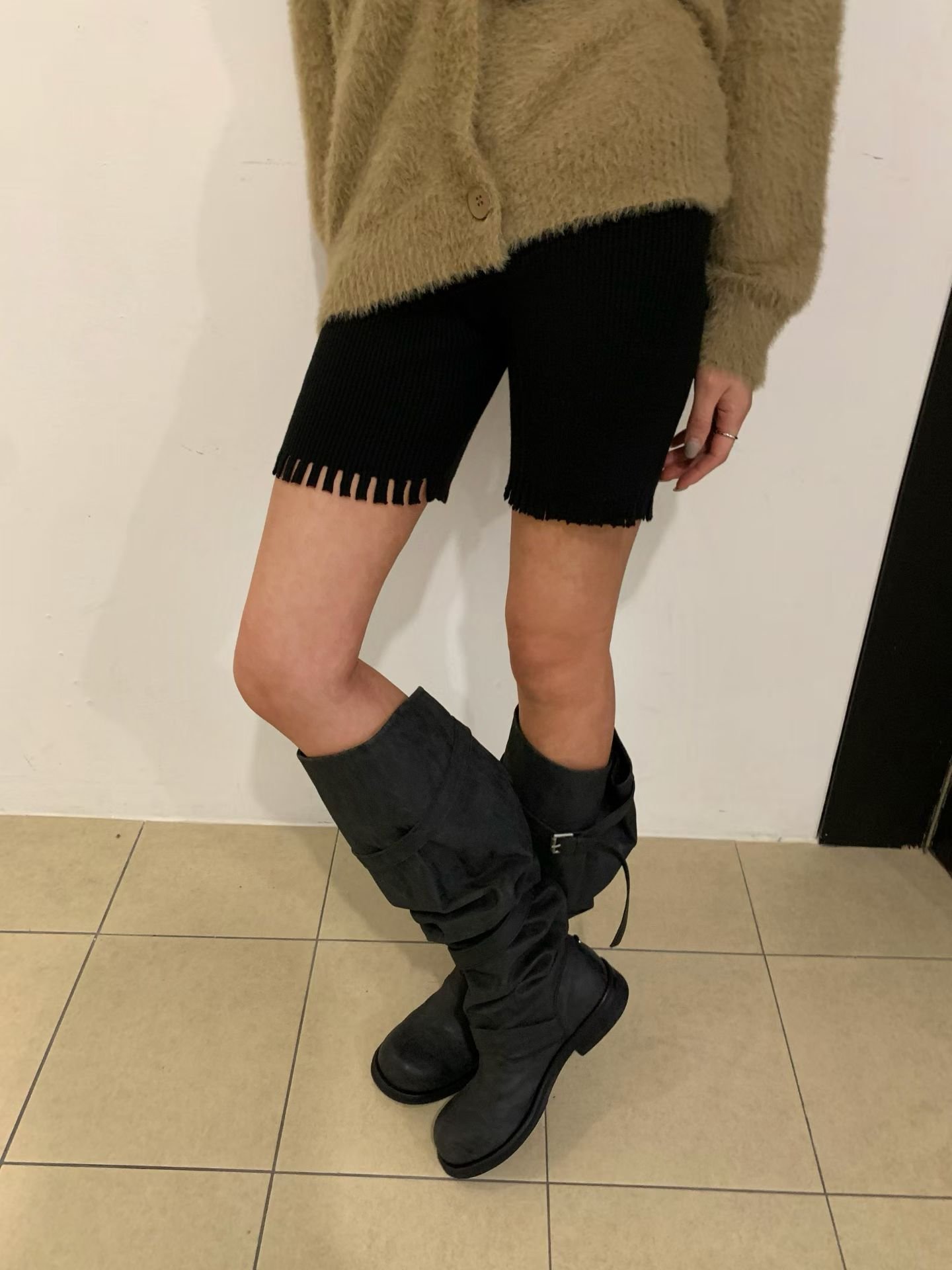 彈性超好流蘇針織短褲（含羊毛）