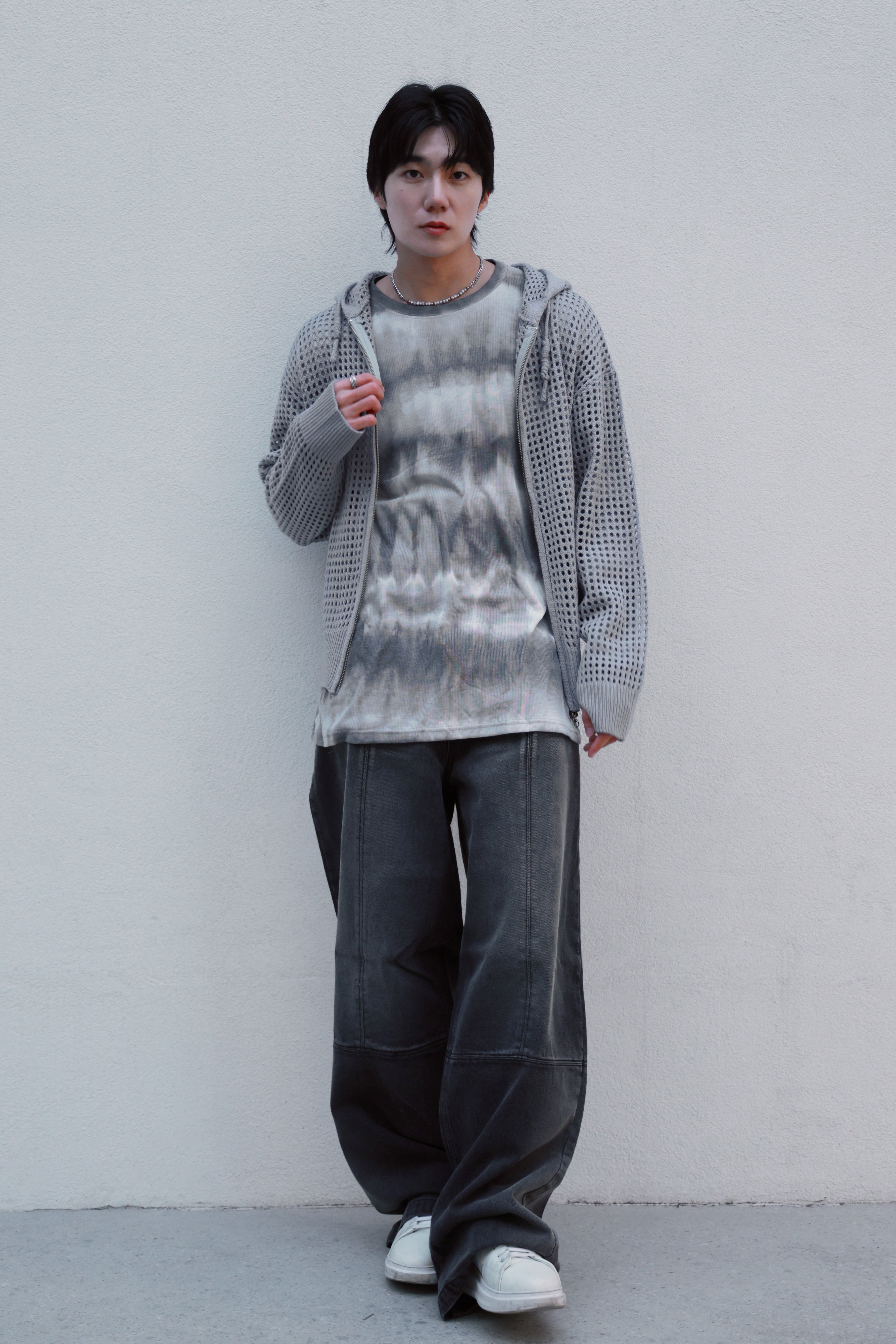 簍空針織休閒連帽外套