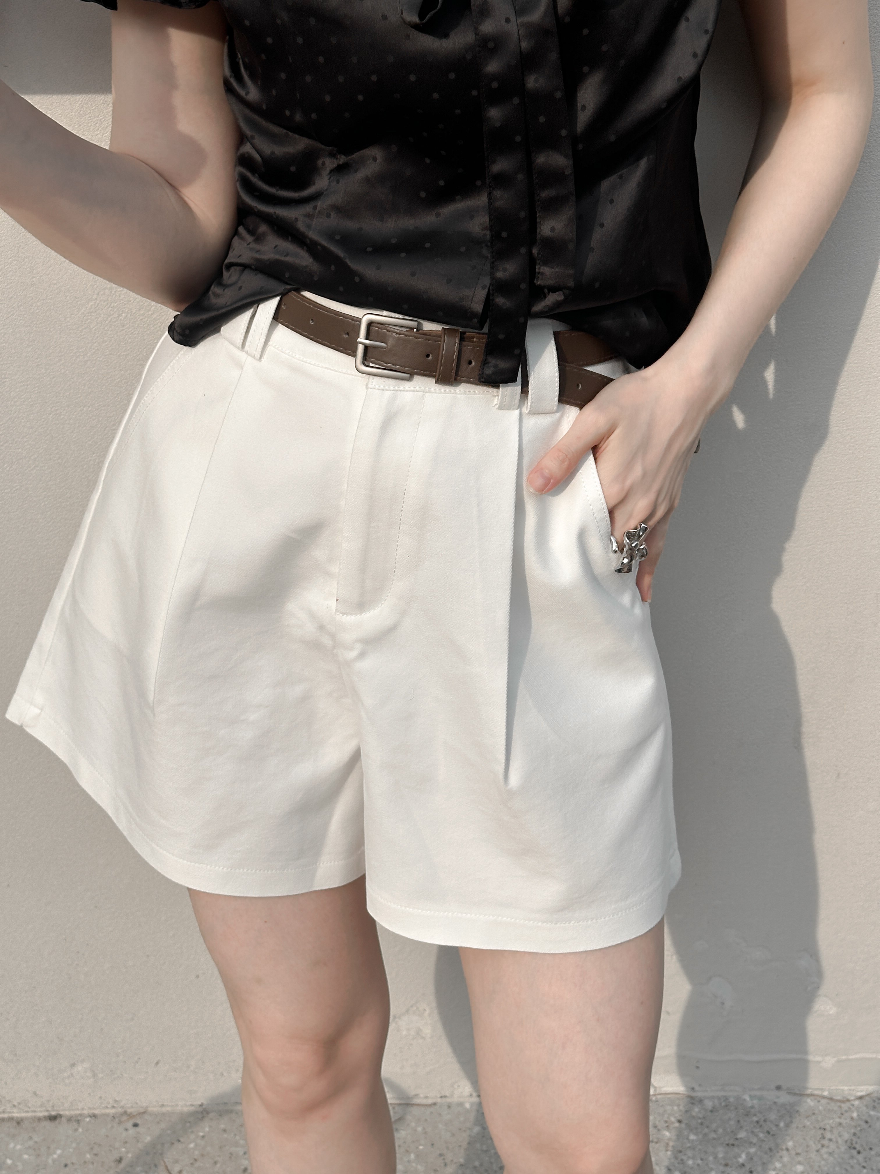 夏日舒服棉附皮帶短褲