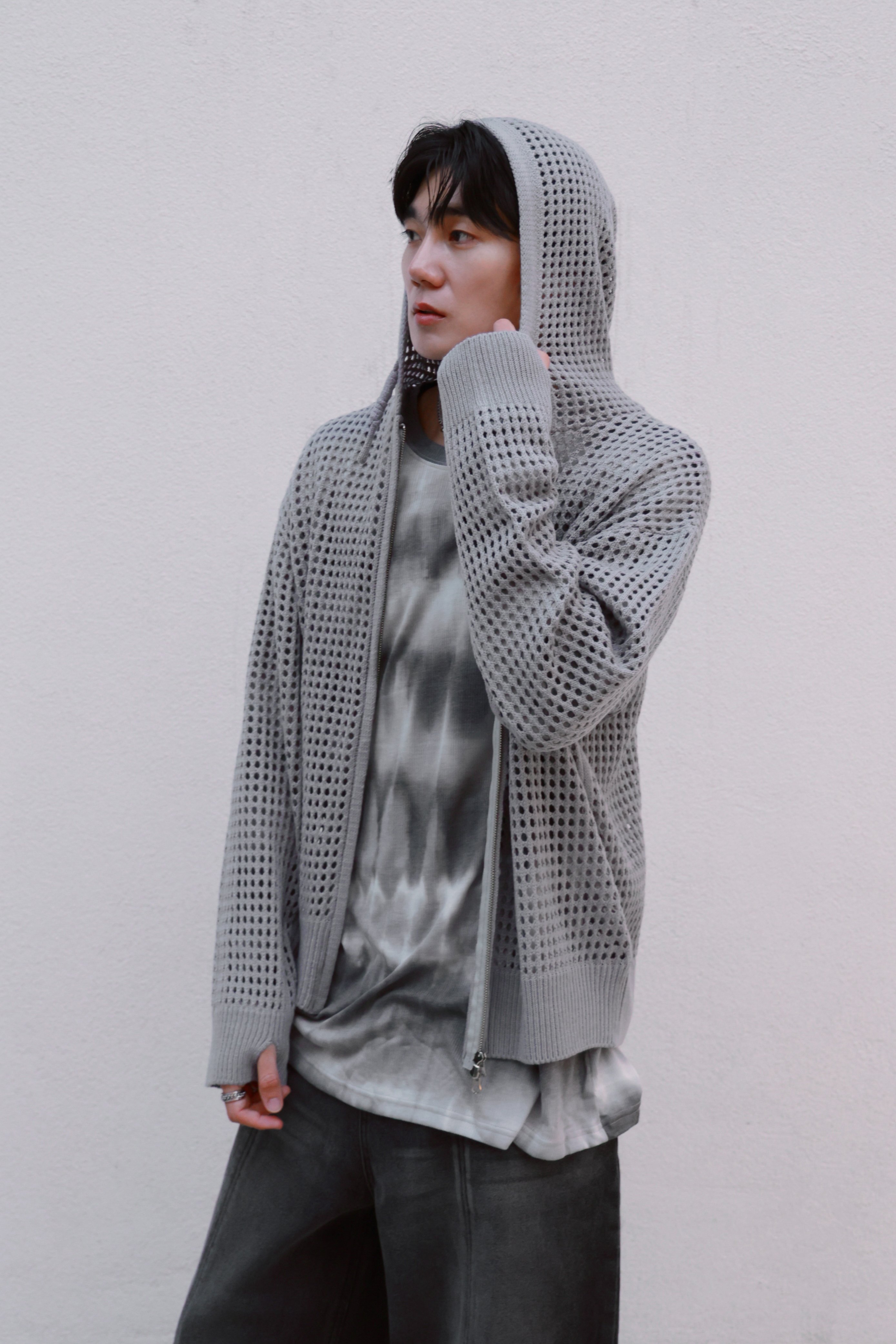 簍空針織休閒連帽外套