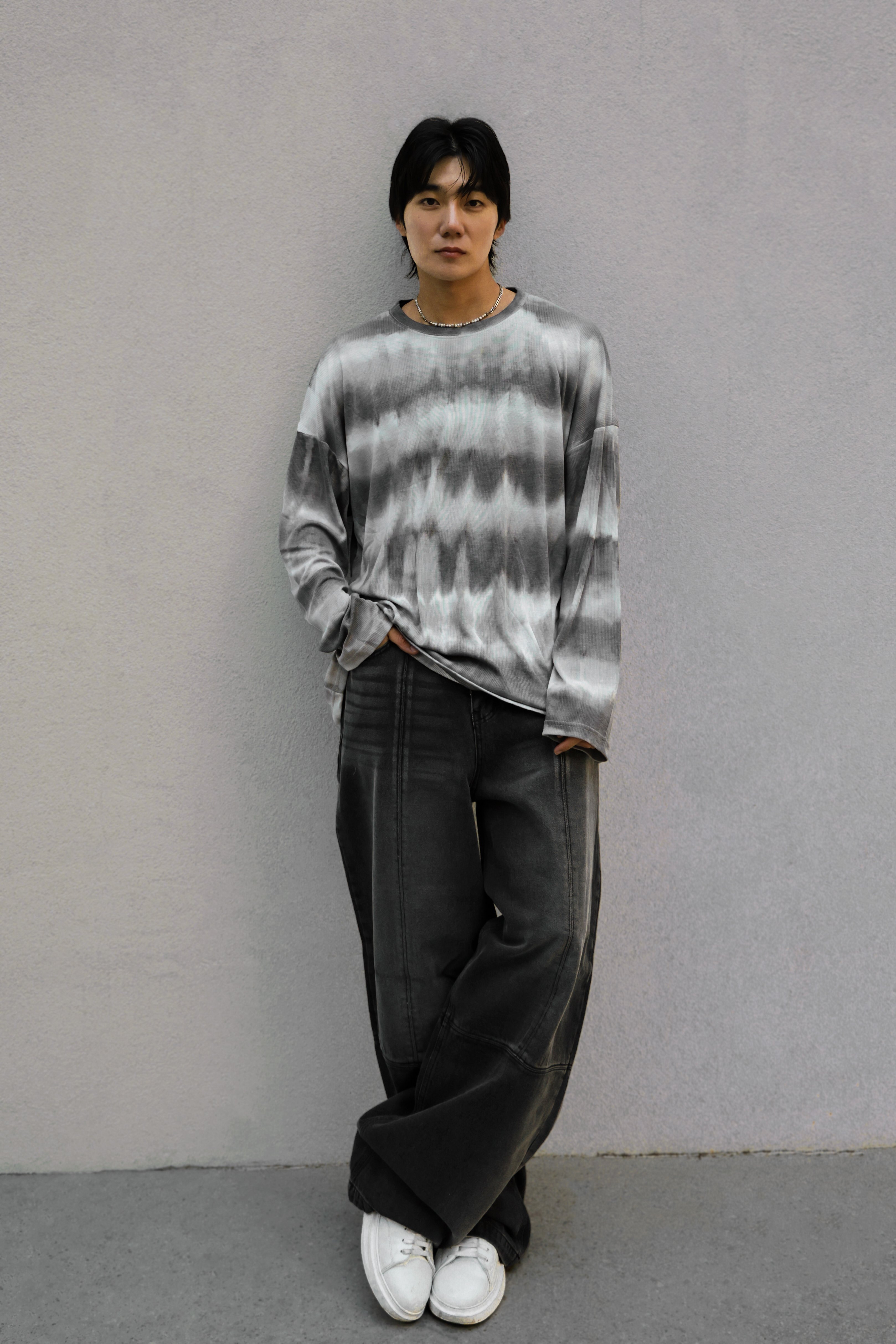 男裝刷色厚磅寬版牛仔褲S/M/L