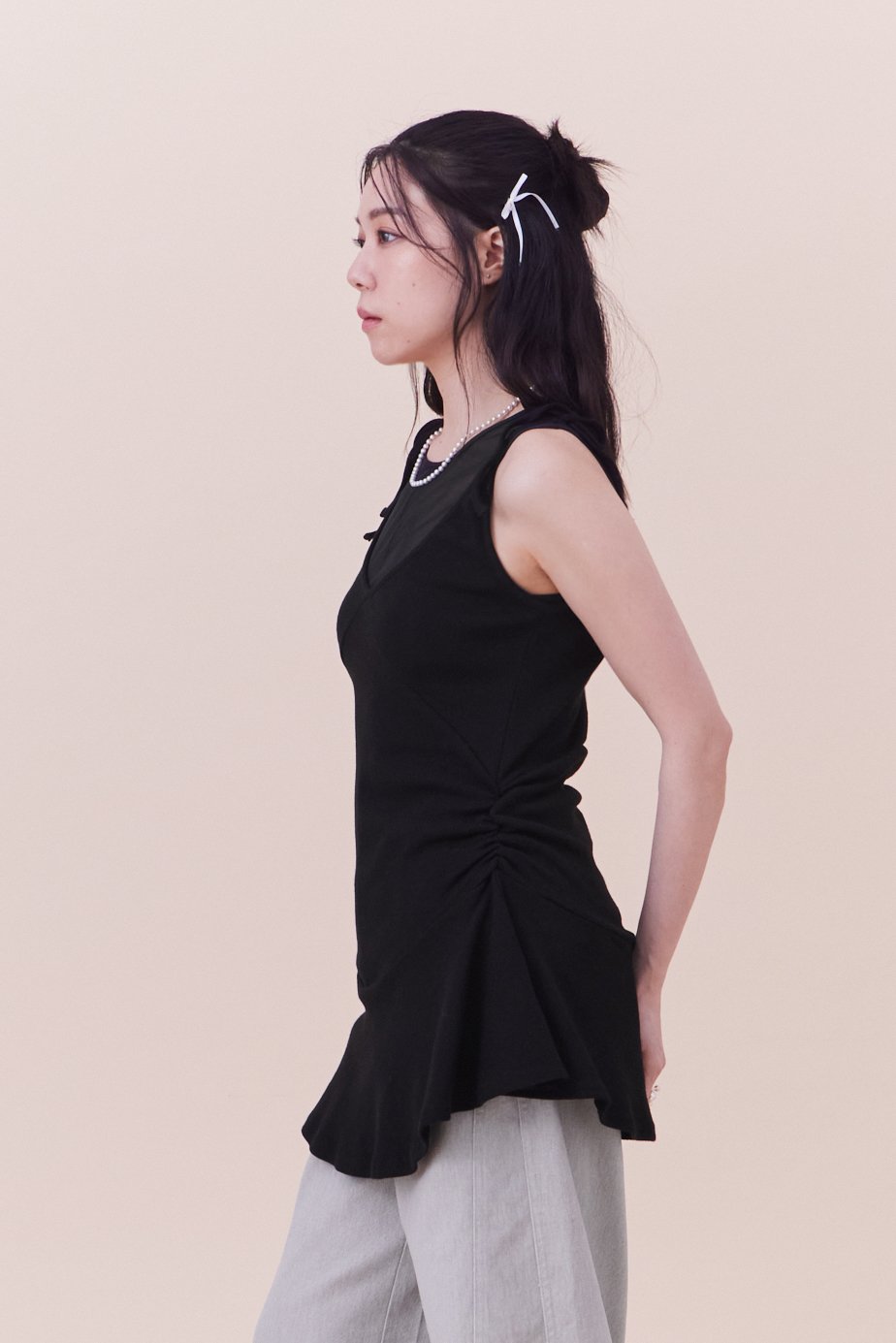 雕花棉質綁帶散擺背心