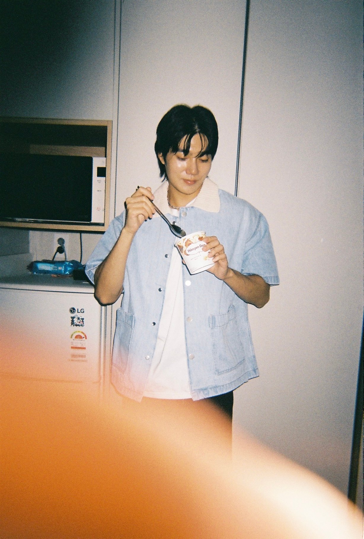 歐巴的針織拼接牛仔襯衫