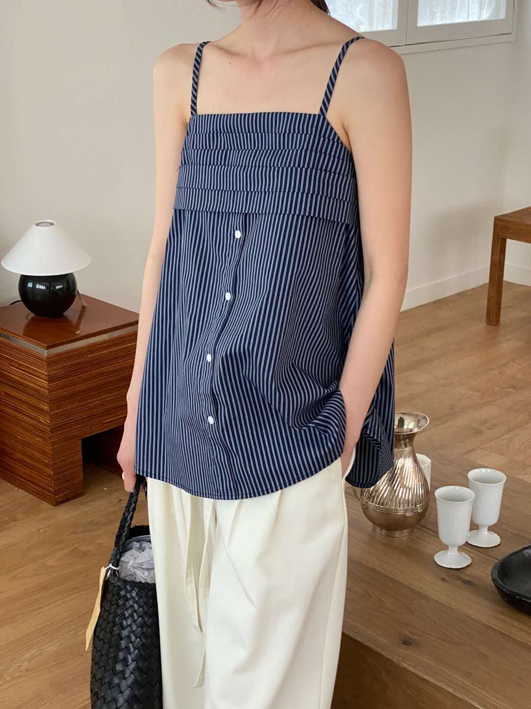 精緻女孩層疊條紋背心