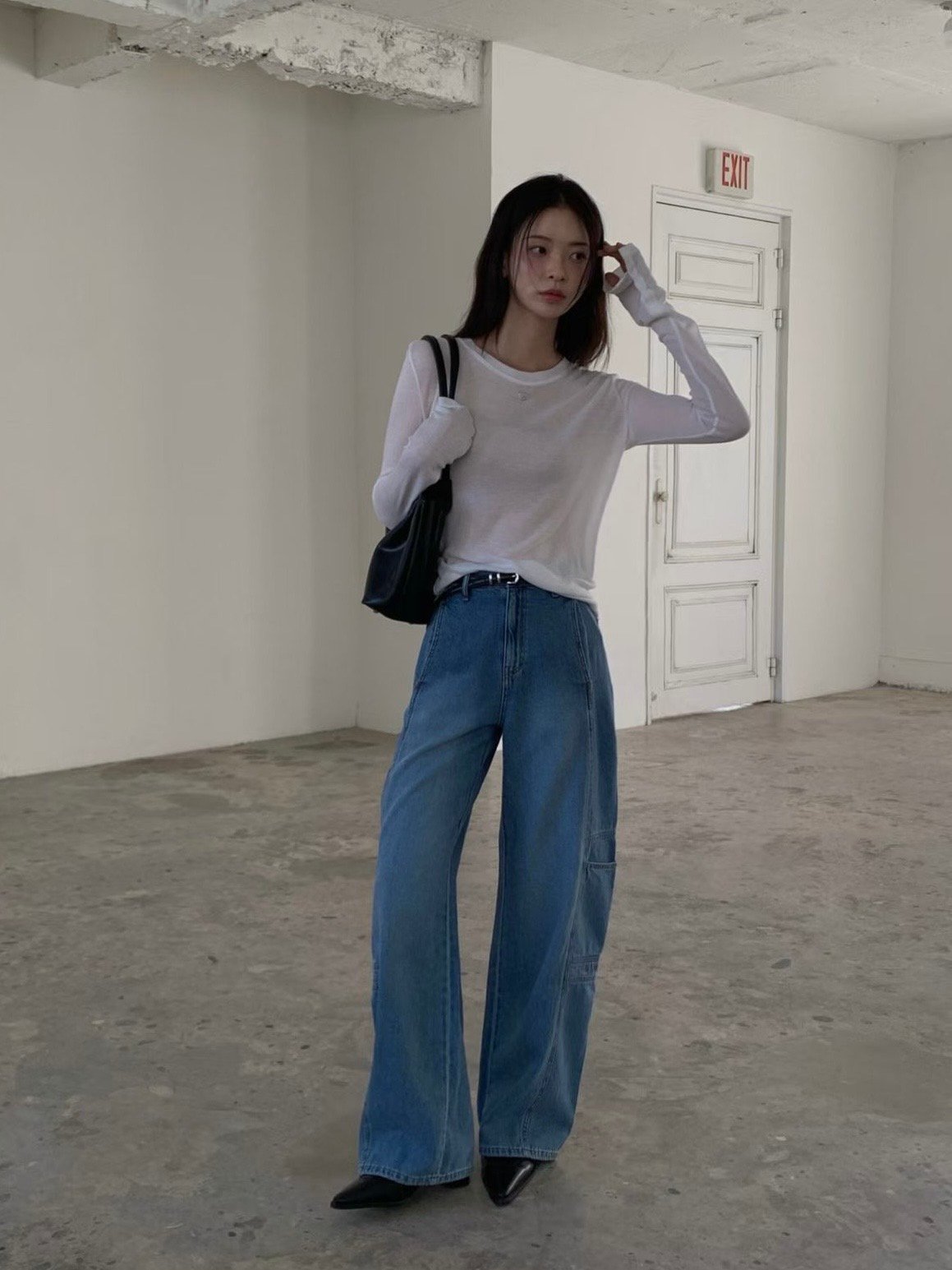 側口袋工作風牛仔褲