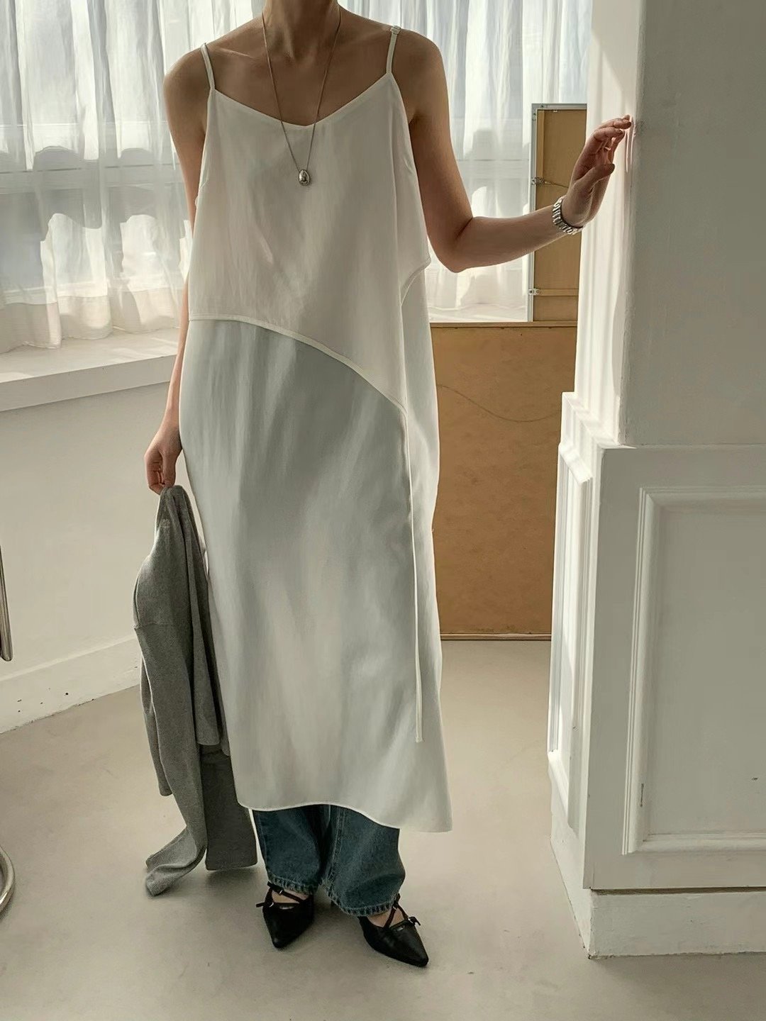 仙女日常層次綁帶細肩洋裝