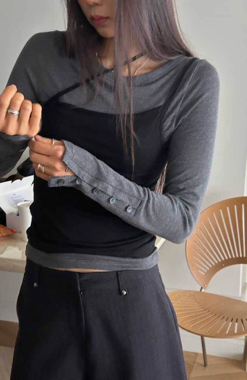 袖口設計圓領棉質上衣