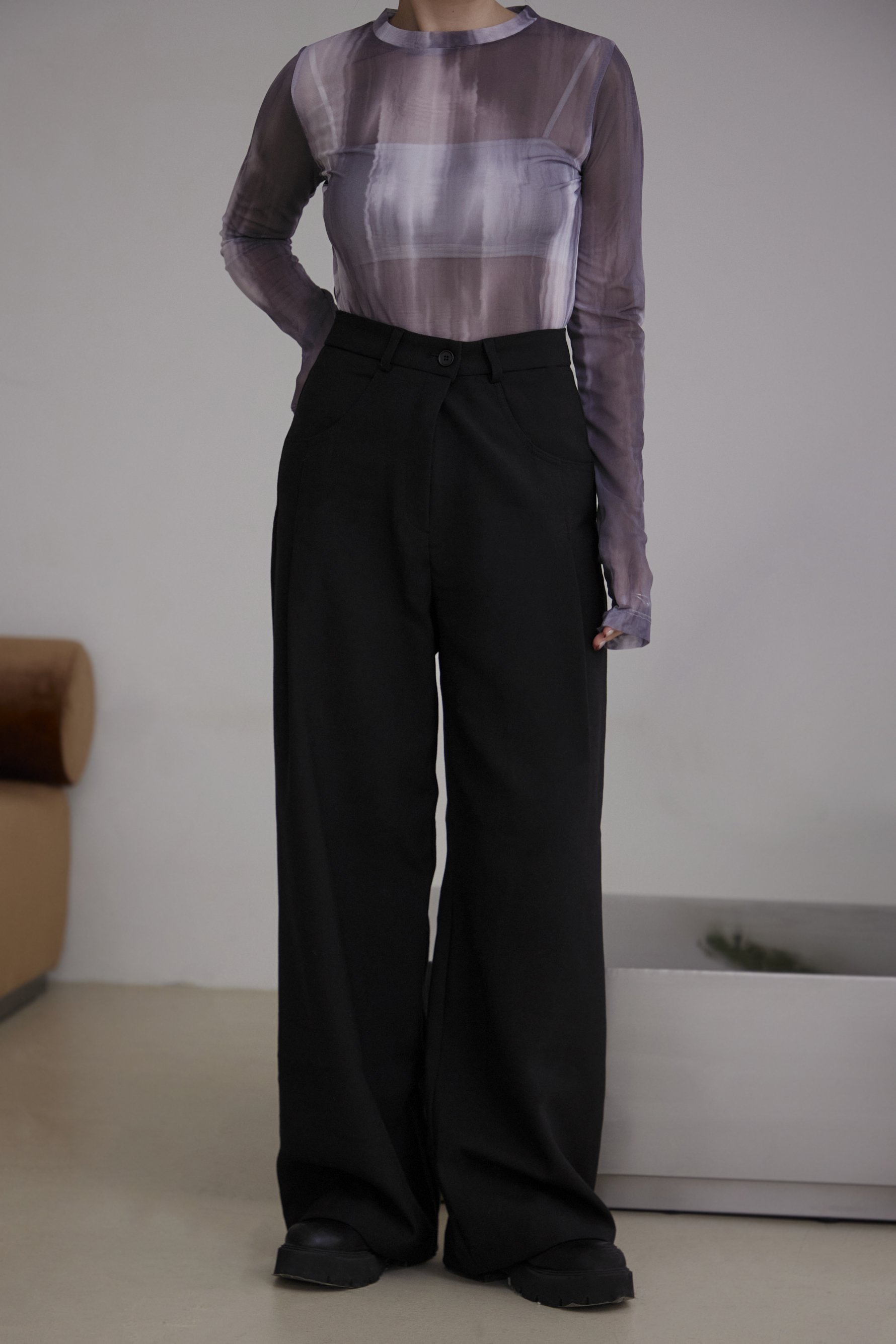 雙腰釦內磨毛西裝長褲