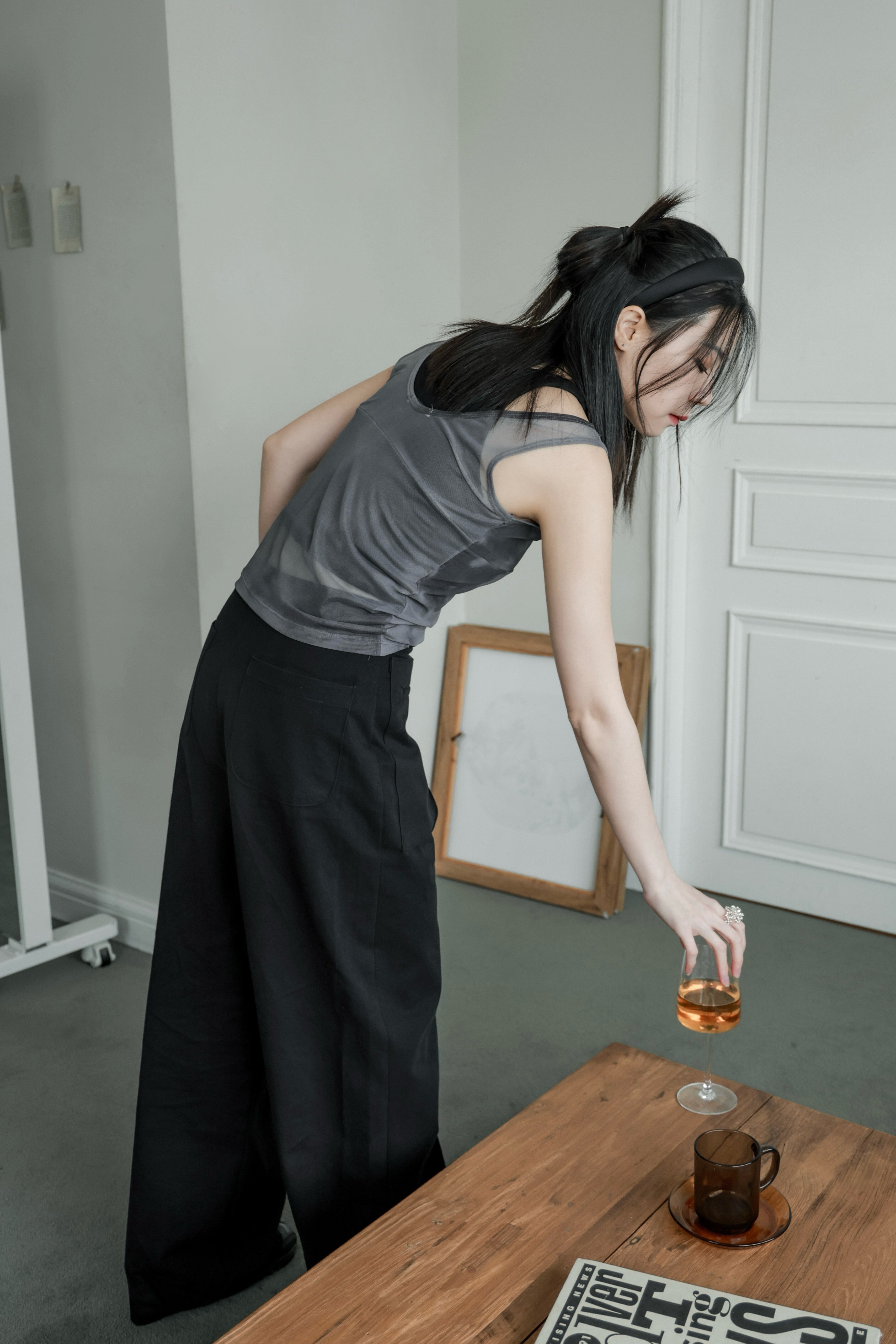 小眾設計款渲染透膚背心/上衣