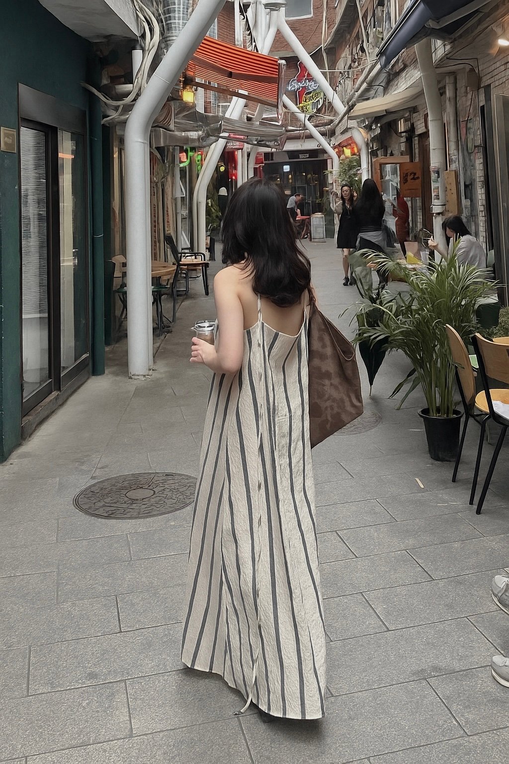 度假必備棉麻條紋洋裝