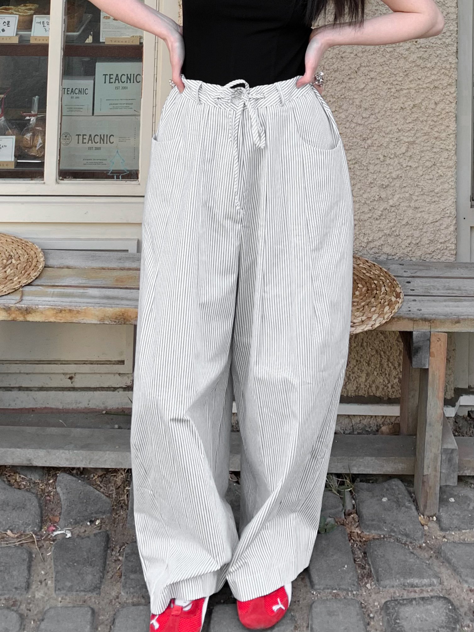 調整抽繩挺版條紋氣球褲（成套優惠）