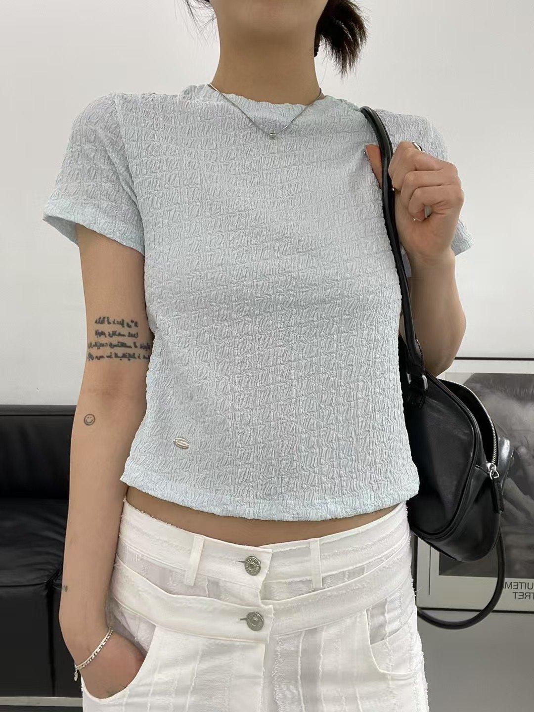 棉花糖色軟Q皺皺上衣