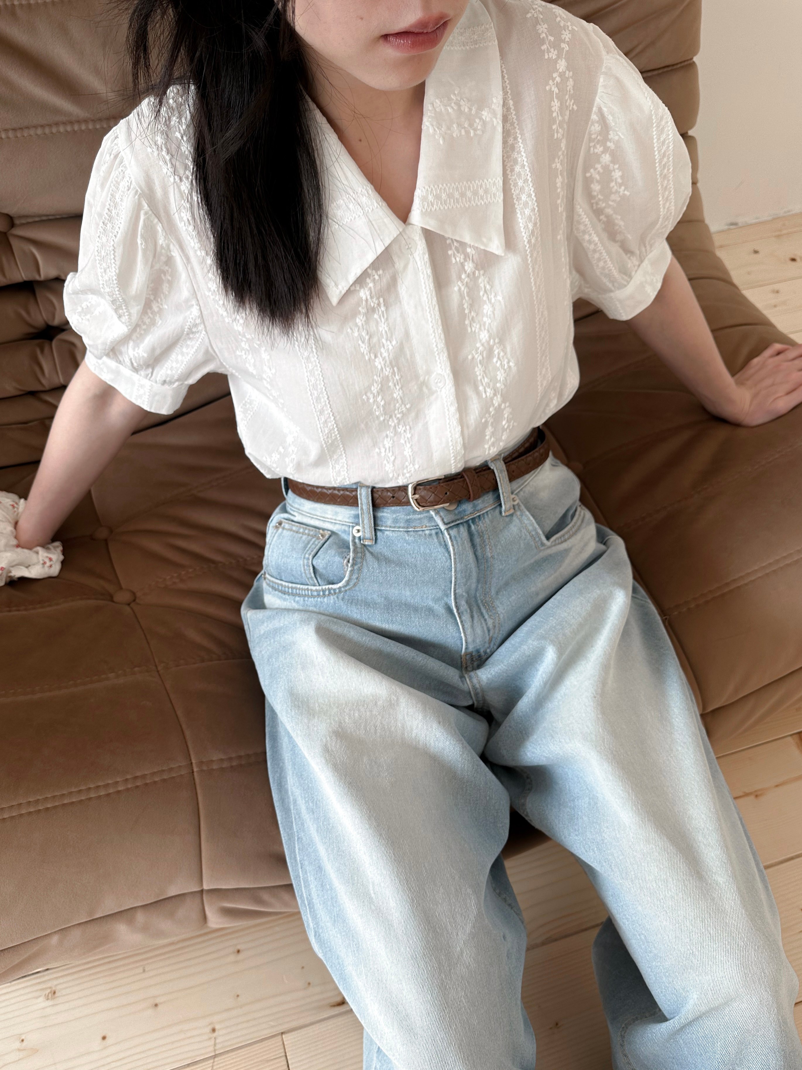 小澎袖蕾絲棉質襯衫