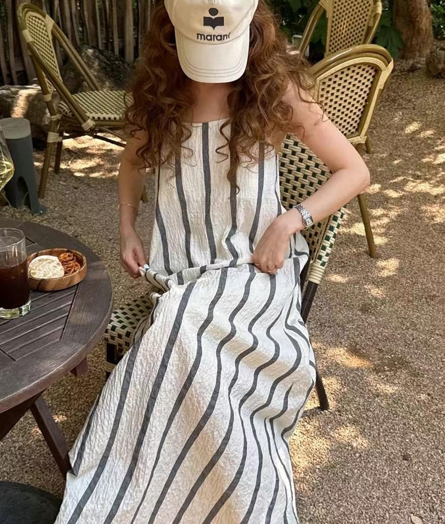 度假必備棉麻條紋洋裝