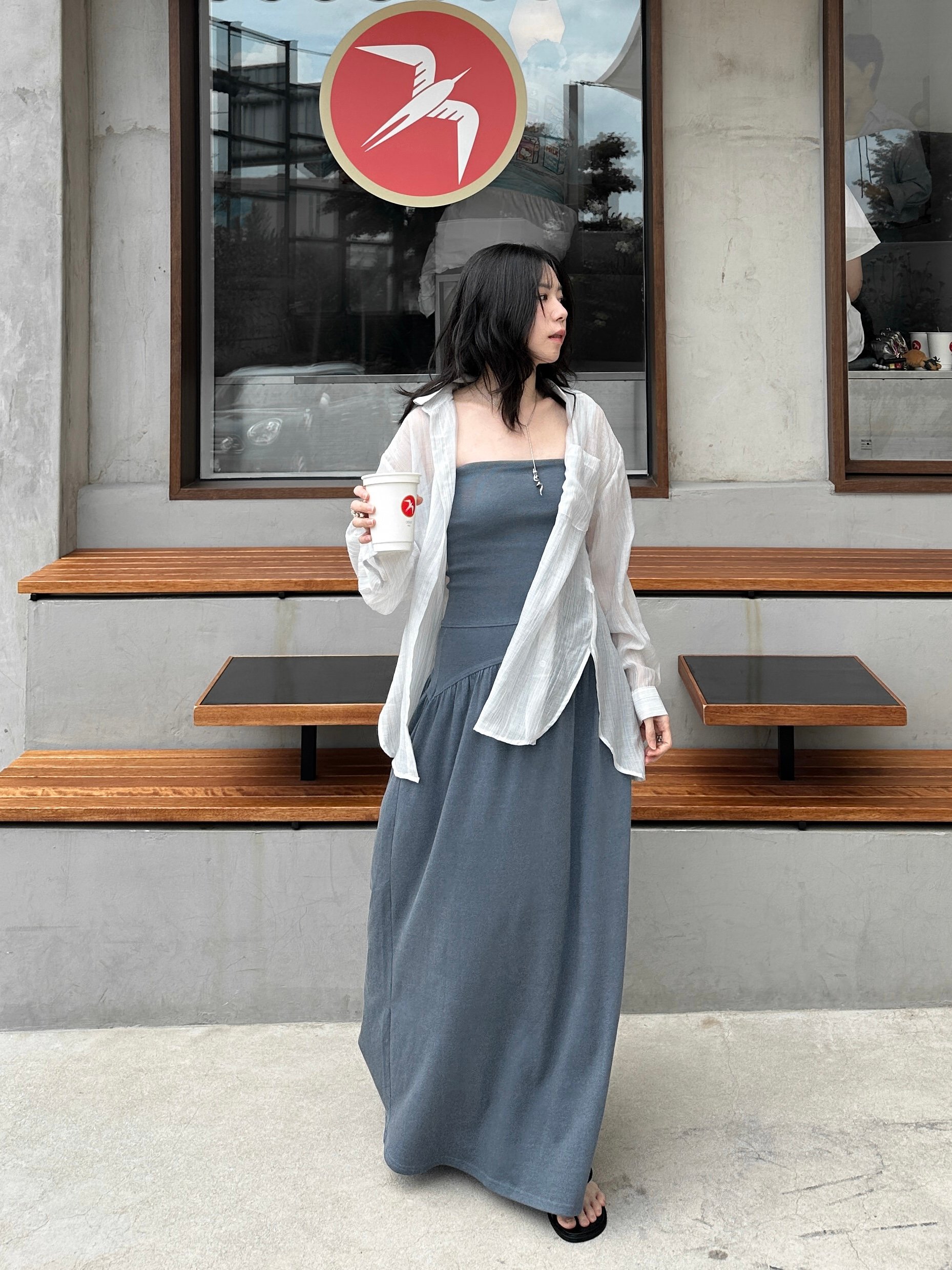 低調混紡條紋輕透襯衫