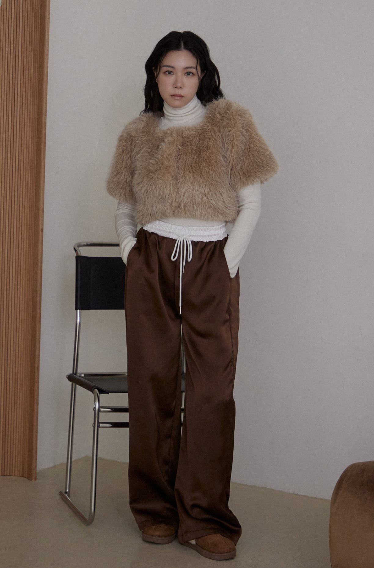 高級光澤溫柔緞面長褲