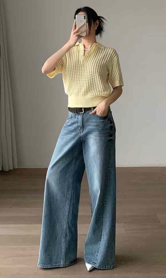 POLO領水洗刷色簍空針織衫