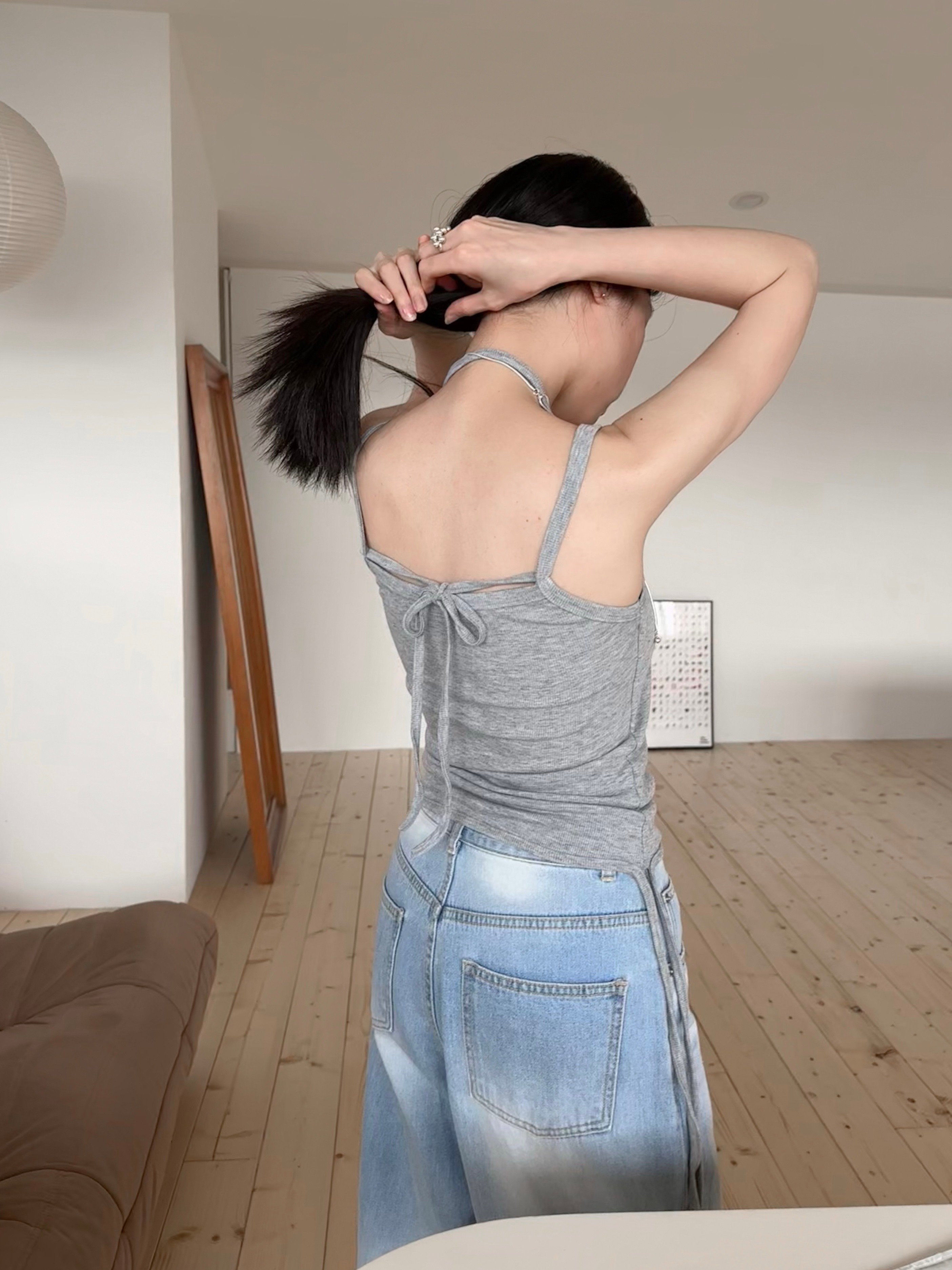 隨性綁帶假兩件背心