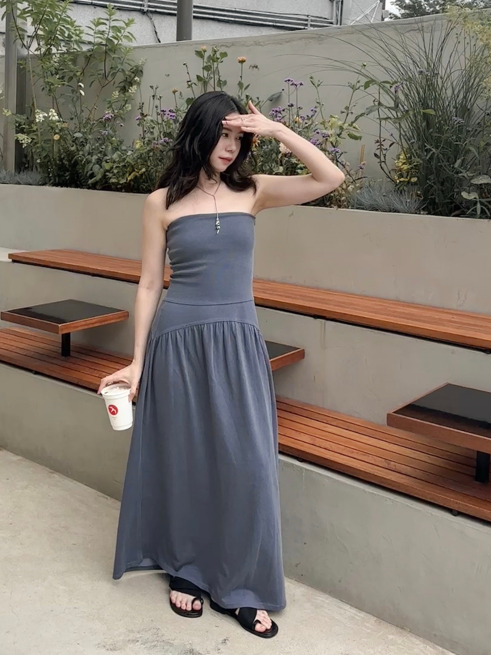 顯腰身彈力棉質平口洋裝