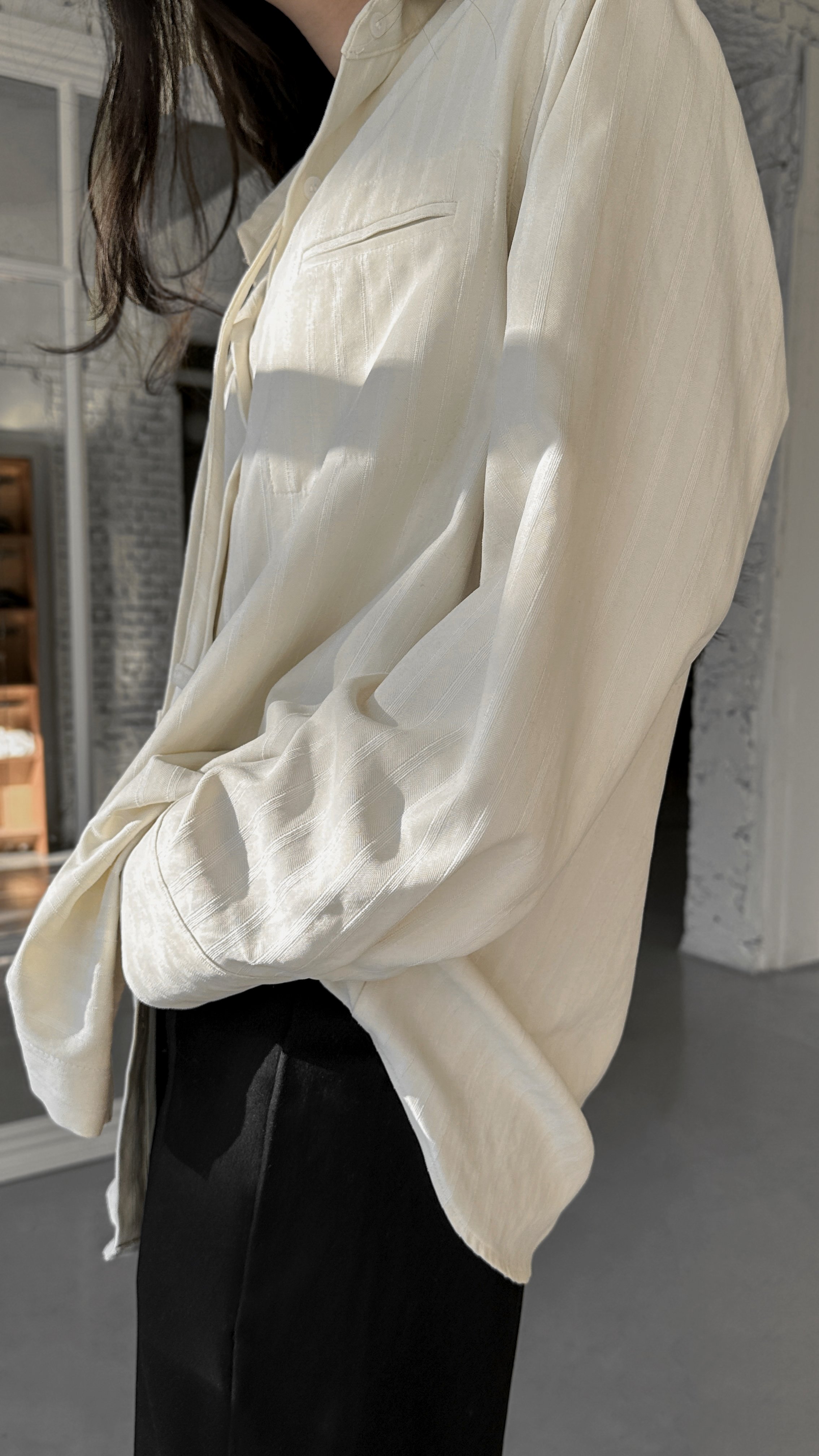 高級低調條紋綁帶式襯衫