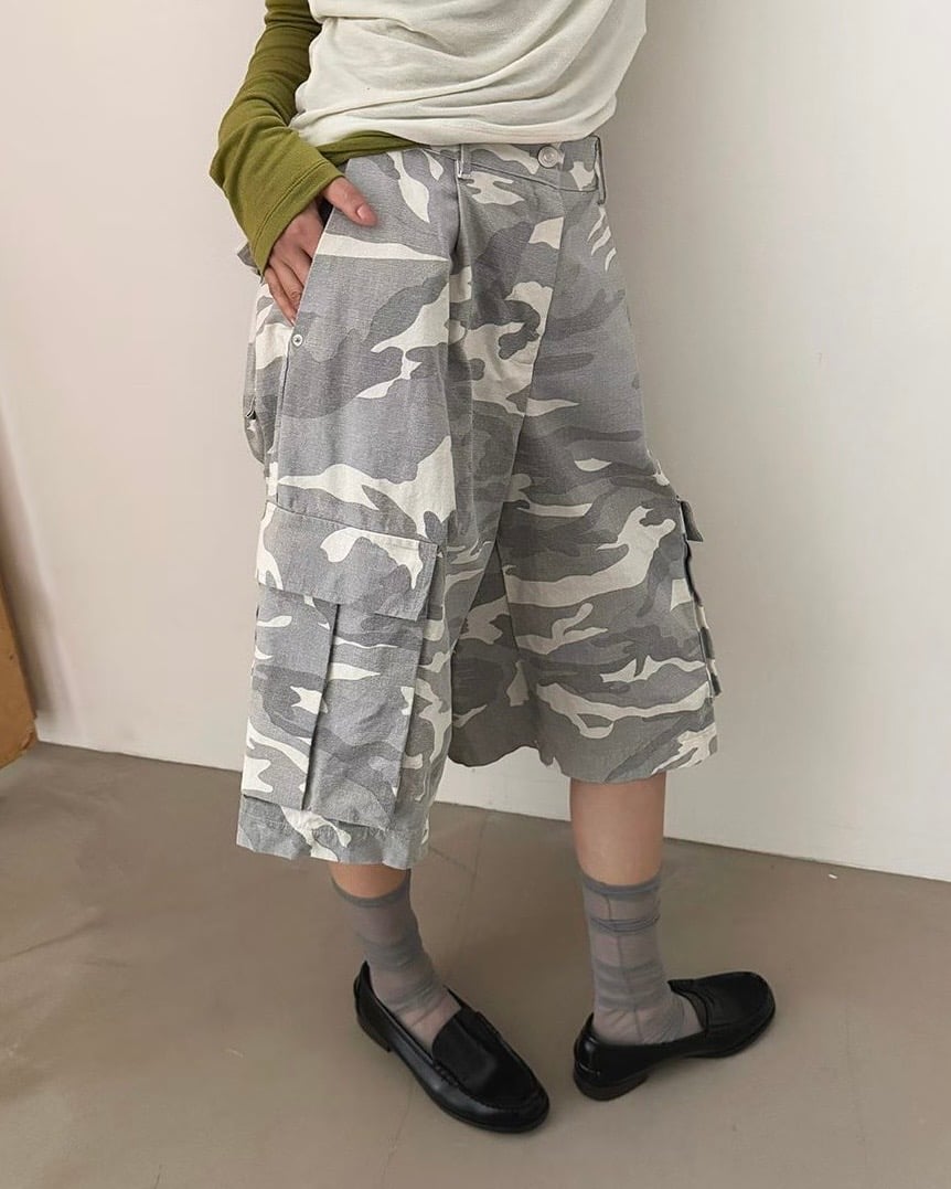 迷彩大口袋棉質七分褲