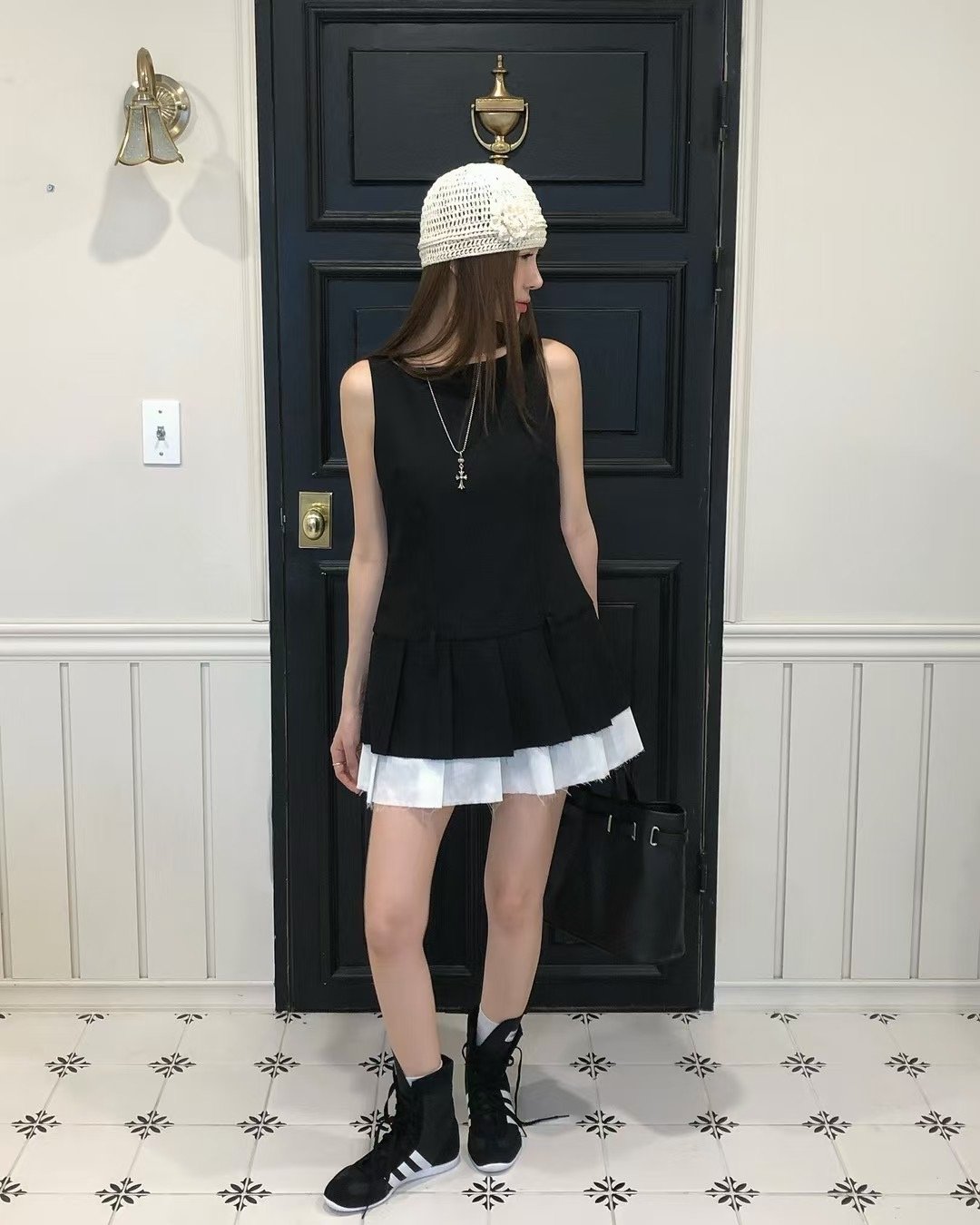 修身拼接西裝百褶洋裝（褲裙）