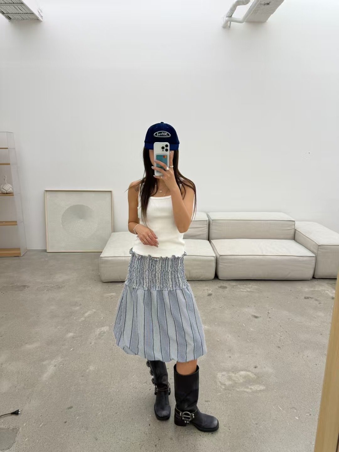 多種穿法格紋彈性連衣裙