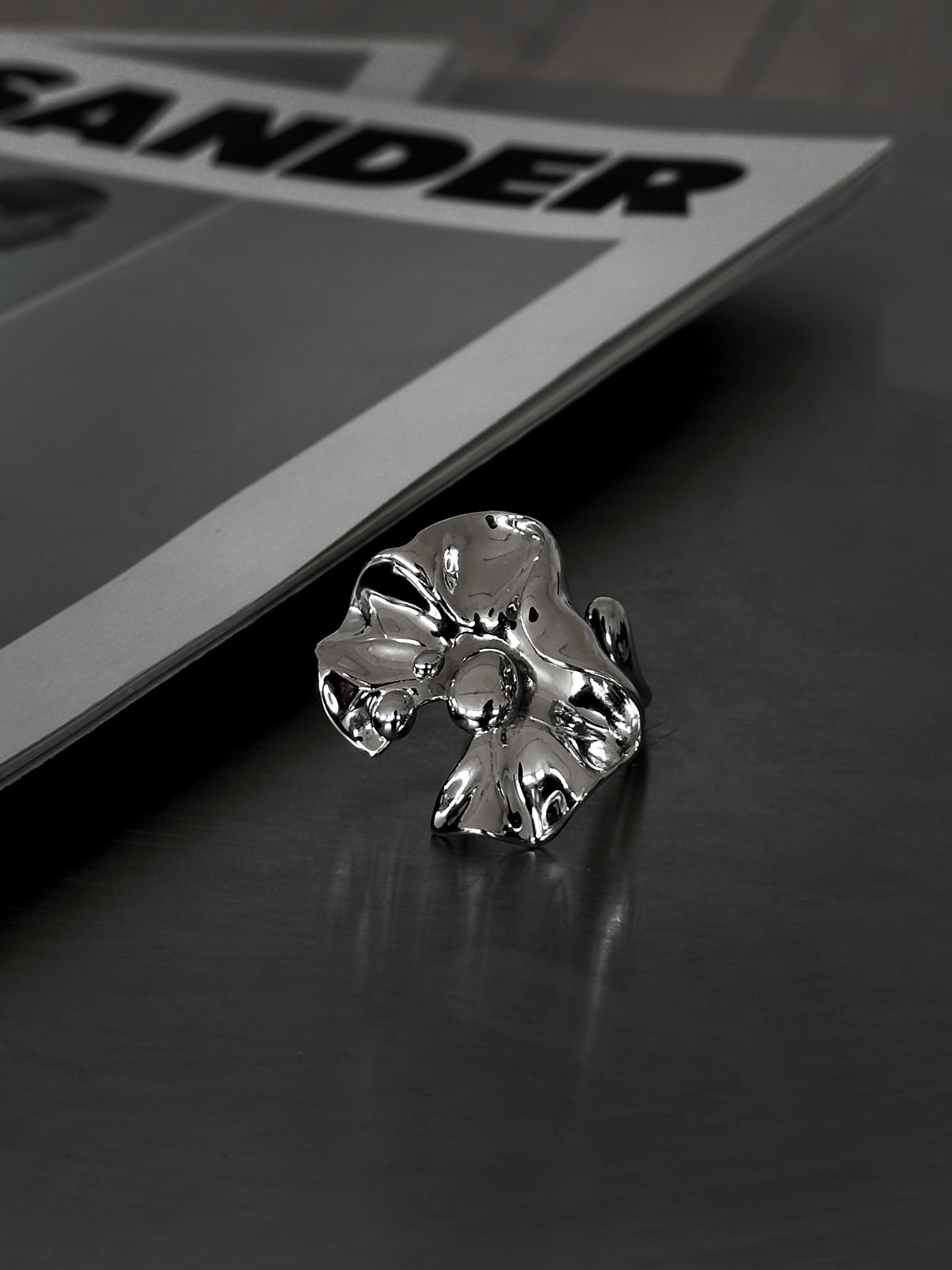 流線花朵可調節純銀戒指