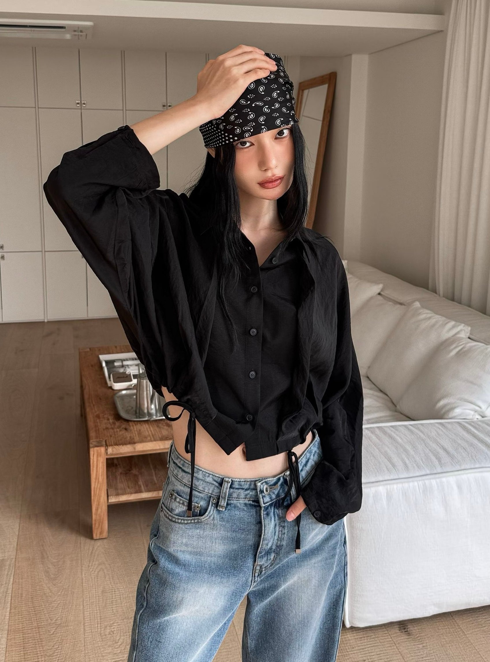 高級感光澤無肩線設計襯衫