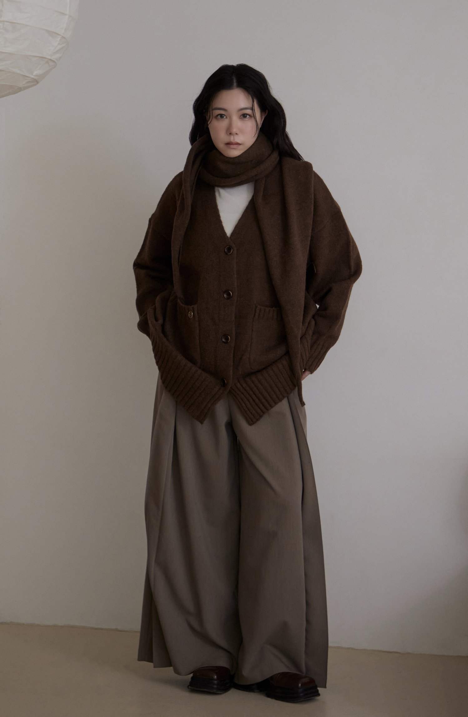 附圍巾厚實暖感針織外套